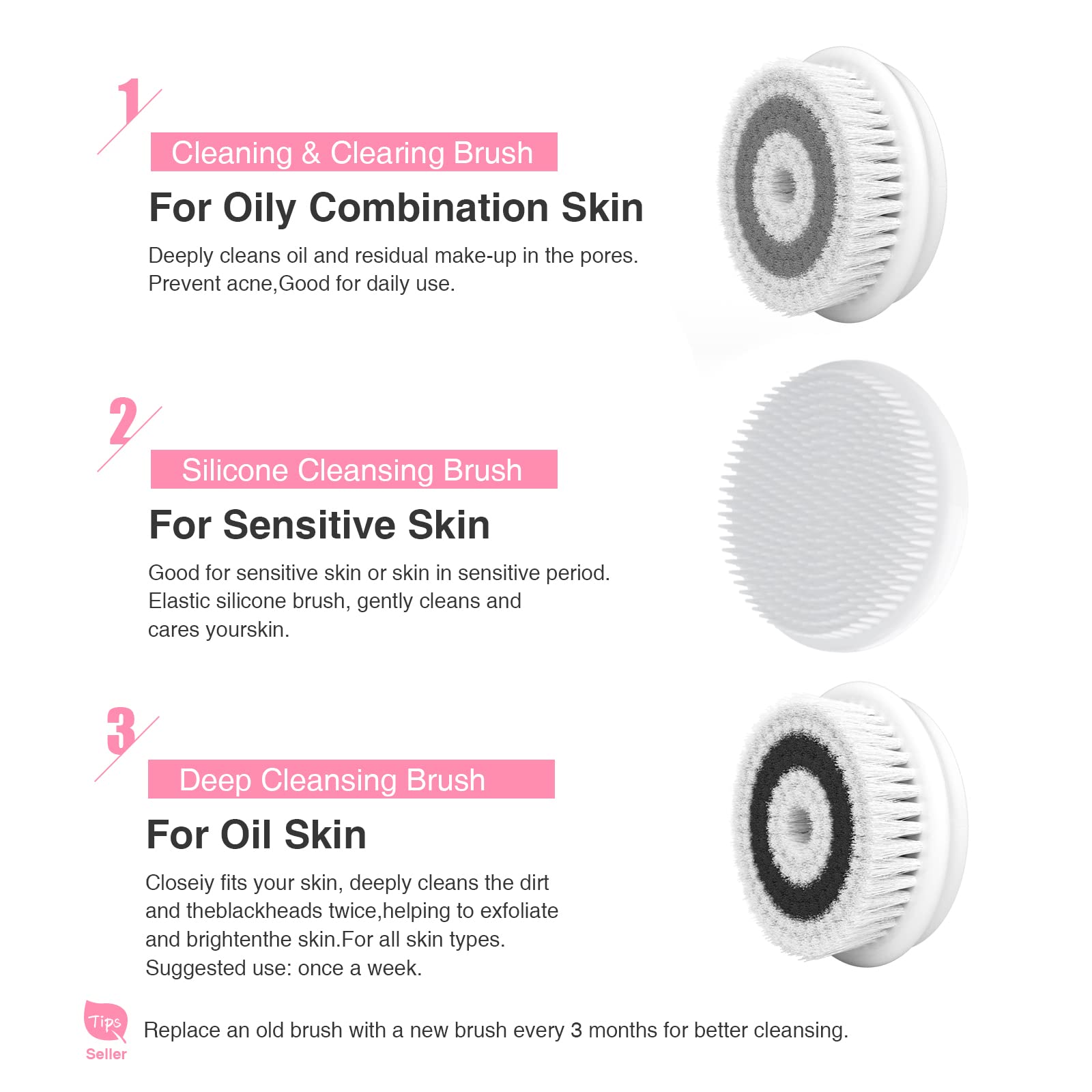 Face Brush Electric Face Cleansing Brush Skin Cleansing Face Scrubber with 3 Brush Heads TOUCHBeauty Spin Brush for Deep Cleansi