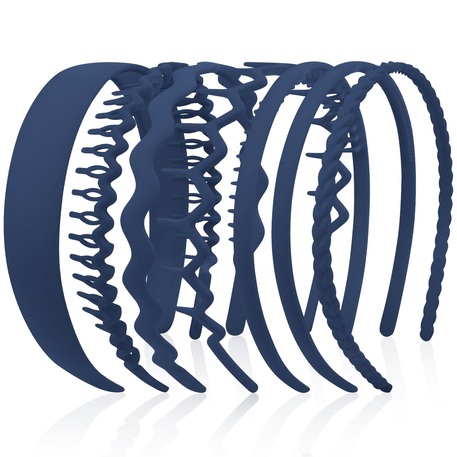 VELSCRUN 7 Pcs Different Headbands for Women Navy Blue Hair Bands for Women's Wavy Curly Hair Non Slip Plastic Head Bands with T