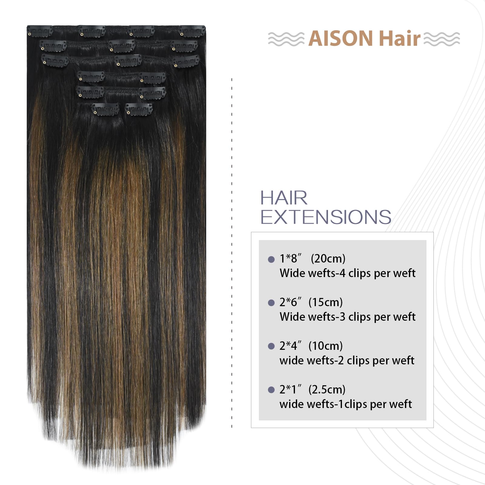 Aison Clip in Hair Extensions 70G Natural Black to Chestnut Brown 100% Remy Human Hair Clip in Extensions for Fashion Women 7pcs
