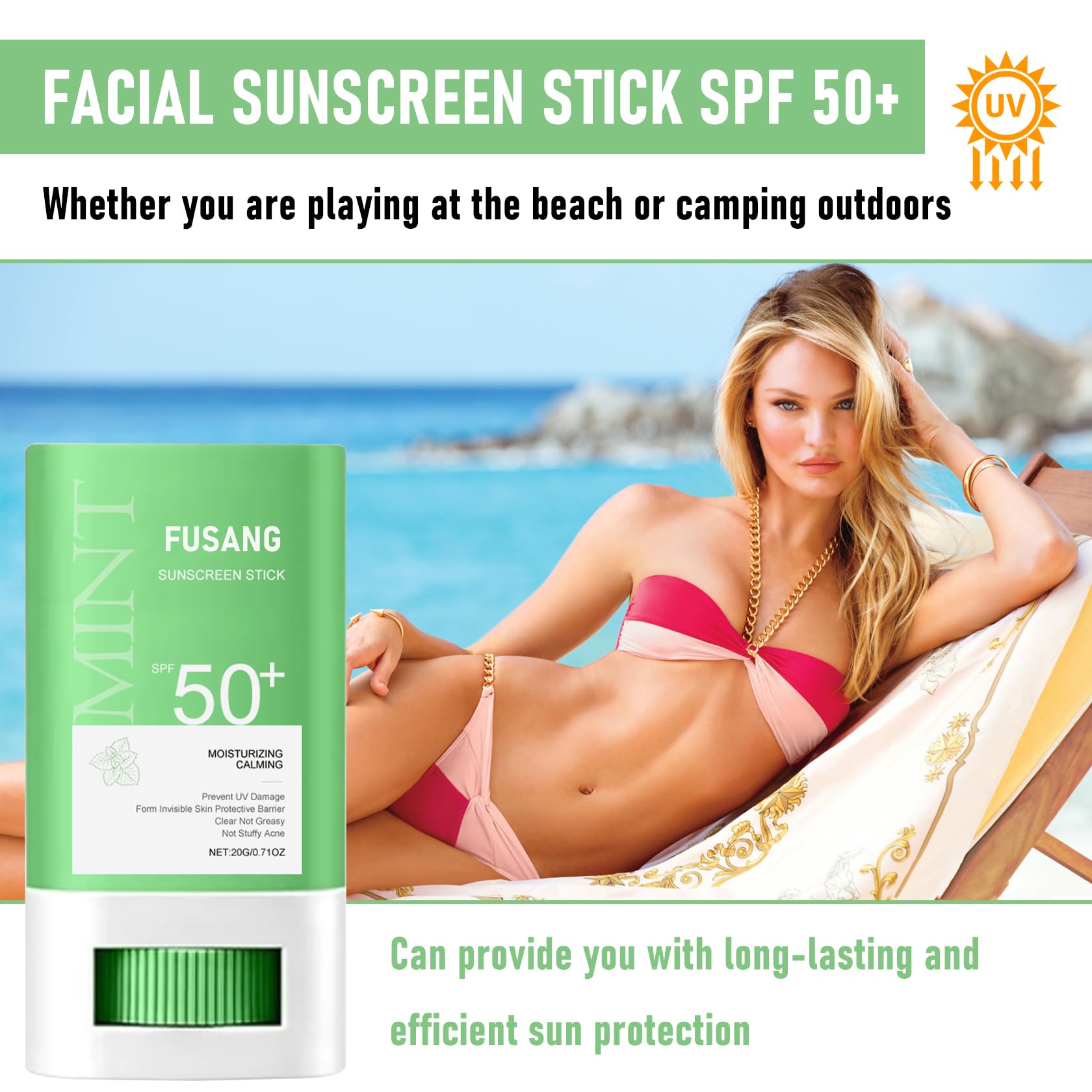 Face Sunscreen Stick SPF 50+,Matte Non-Greasy Sunscreen Stick Face,Moisturizing Sun Screen Stick for All Skin Types,Oil Control