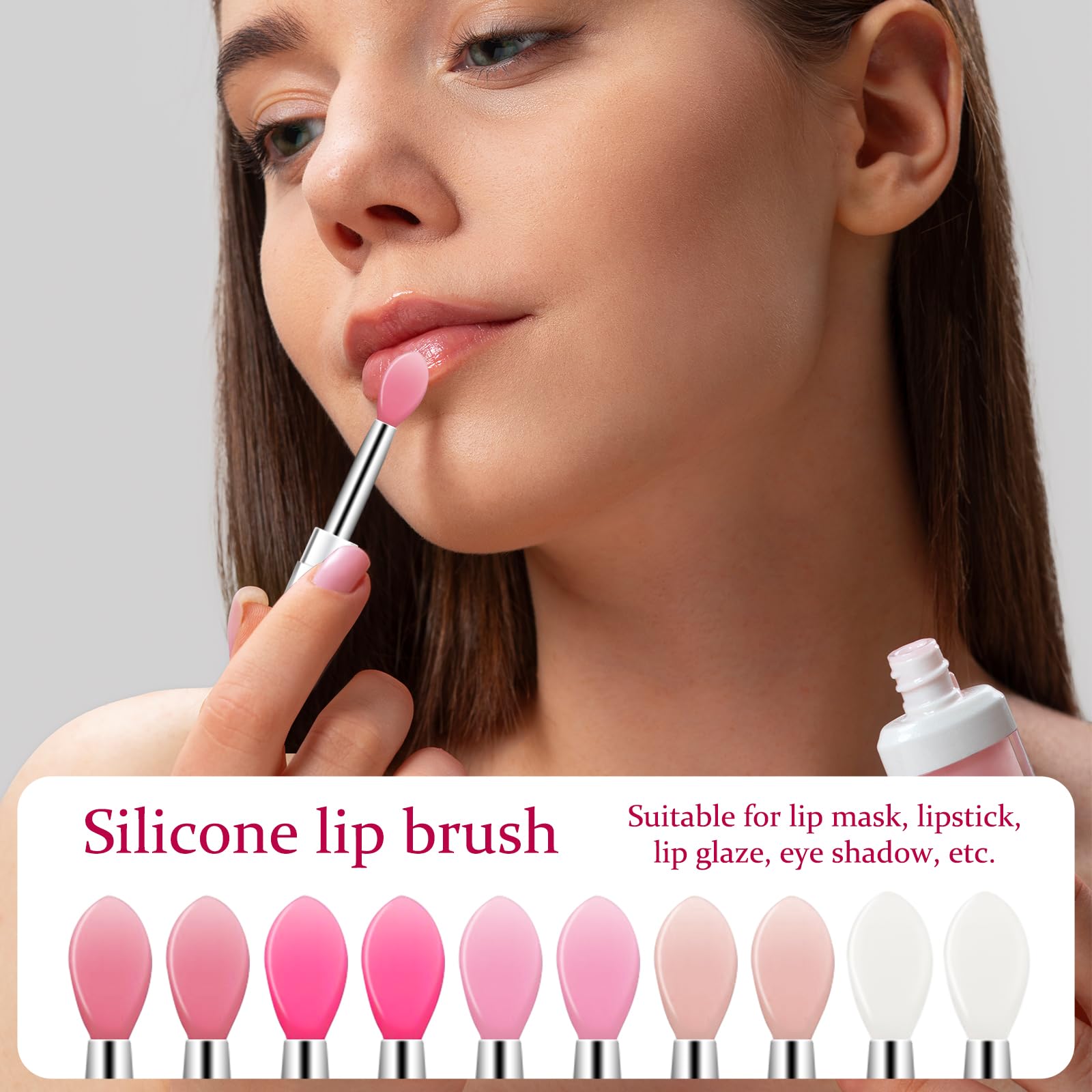 10Pcs Lip Brush Silicone Lip Brushes Tool Lipstick Applicator Brushes With Caps For Makeup Beauty Brushes, Lip Mask Applicator,E