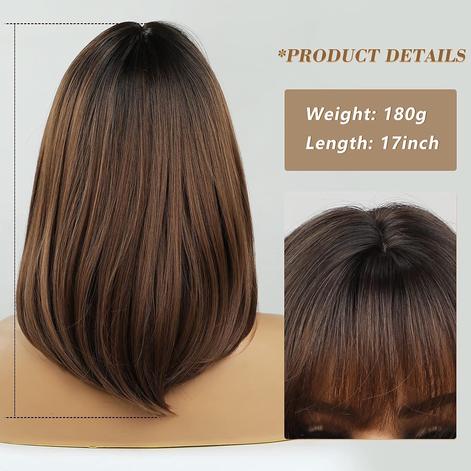 Emmor Brown Bob Wigs For Women Shoulder Length Synthetic Wig With Fringe Bangs High Heat Resistant Wig