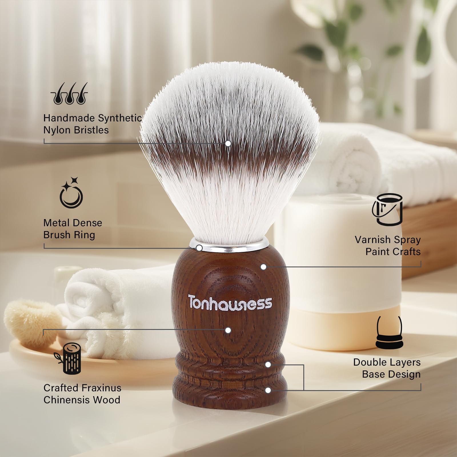 Tonhawness Shaving Brush Kit For Men, 4 In 1 Shaving Brushes Set Includes Nylon Bristle Shave Brush, Shaving Bowl & Stand And Sh