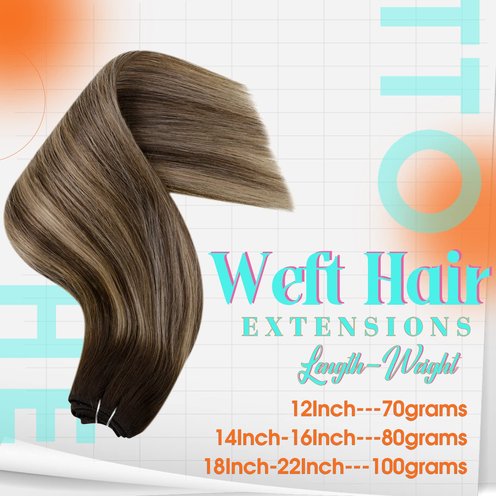 Hetto Balayage Sew in Weft Hair Extensions Human Hair #4 Chocolate Brown to Caramel Blonde Weft Human Hair Remy Extensions Human