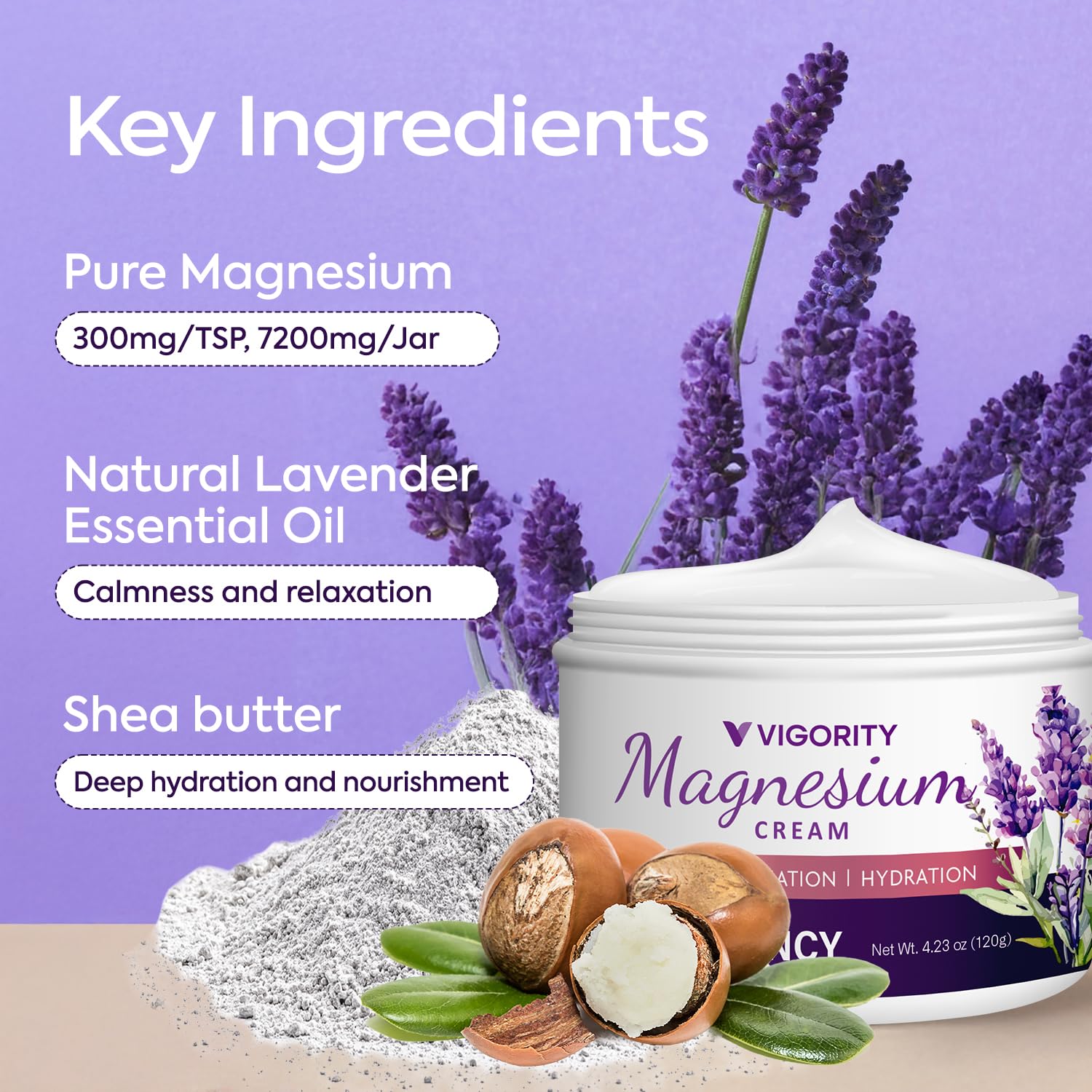 Vigority Magnesium Cream for Sleep: Magnesium Lotion for Leg Cramps - Soothing Magnesium with Lavender, Vitamin E and Shea Butte