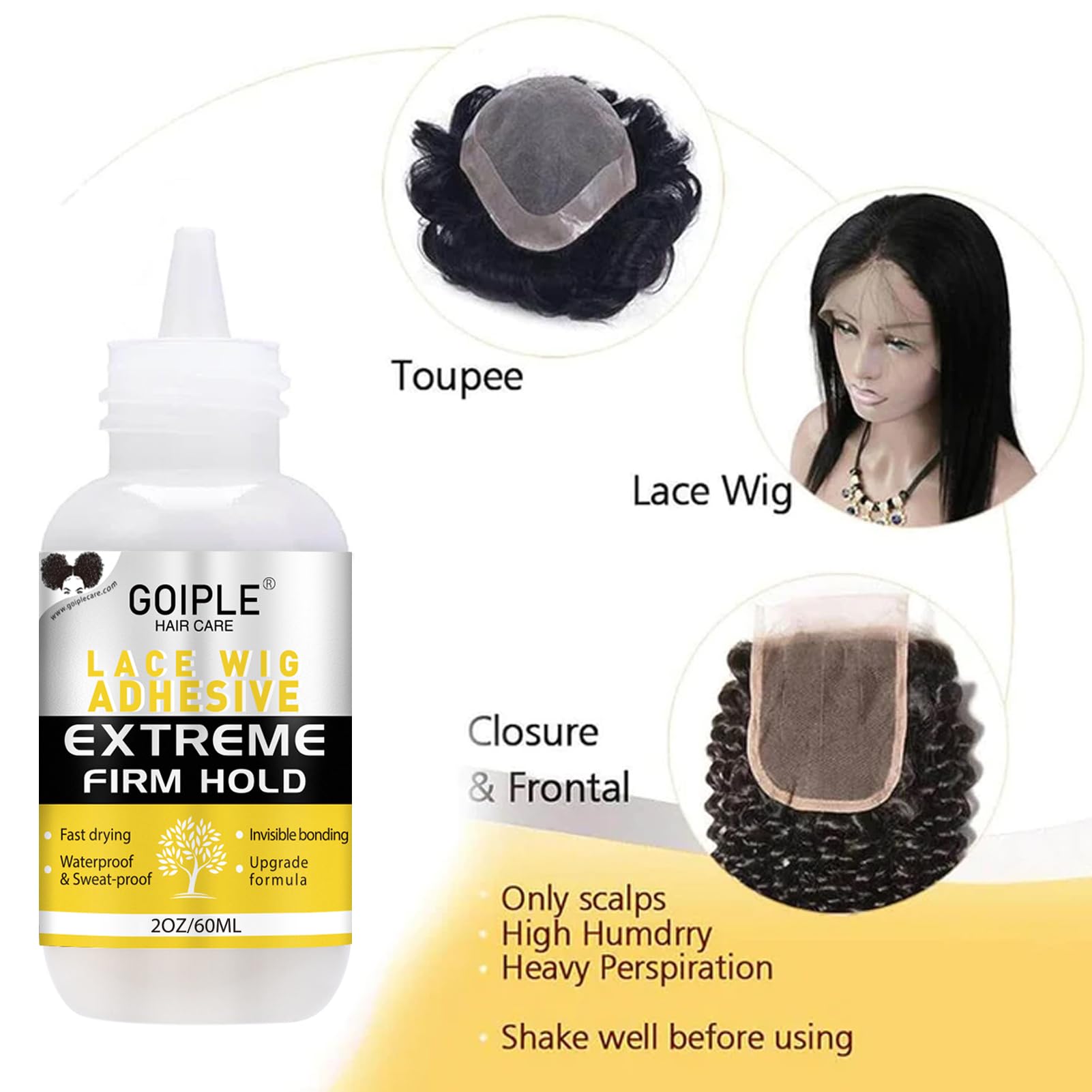 Goiple Wig Glue Hair Glue Lace Glue 2Oz, Waterproof Lace Front Wig Glue For Wigs, Fast Dry Wig Glue For Lace Front Wigs Strong H