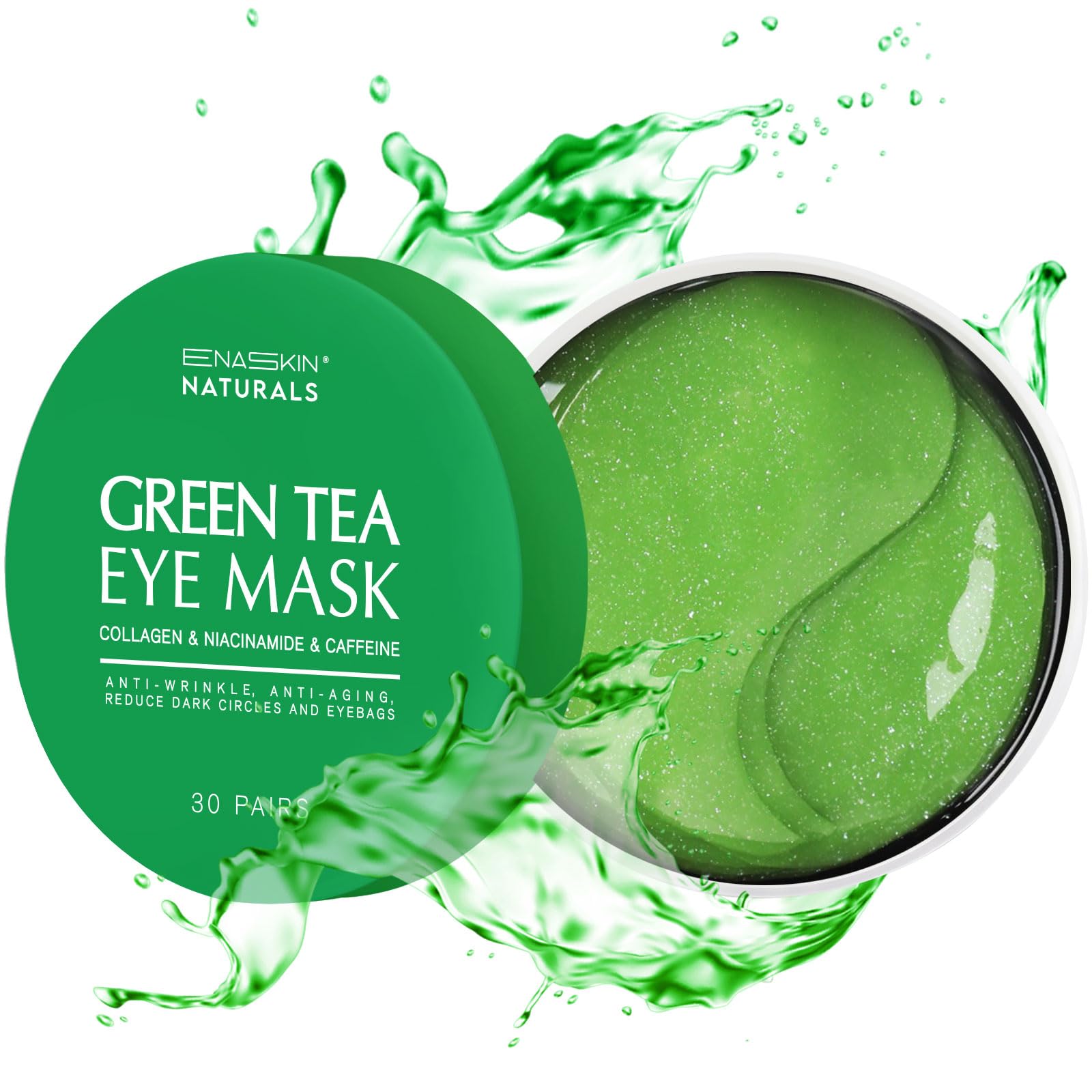Under Eye Patches for Dark Circles: 30 Pairs Green Tea Eye Gels Pads - Reduce Eye Bags, Wrinkles & Puffy - Skin Treatment Mask R