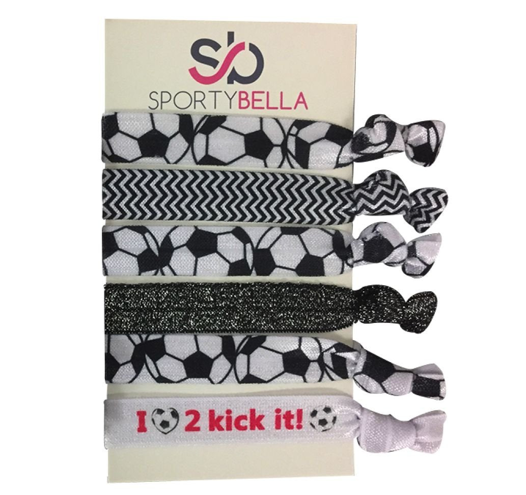 SportyBella Soccer Hair Accessories - No Crease Elastic Hair Ties, Ideal Gift for Girls Soccer Players (6pcs)