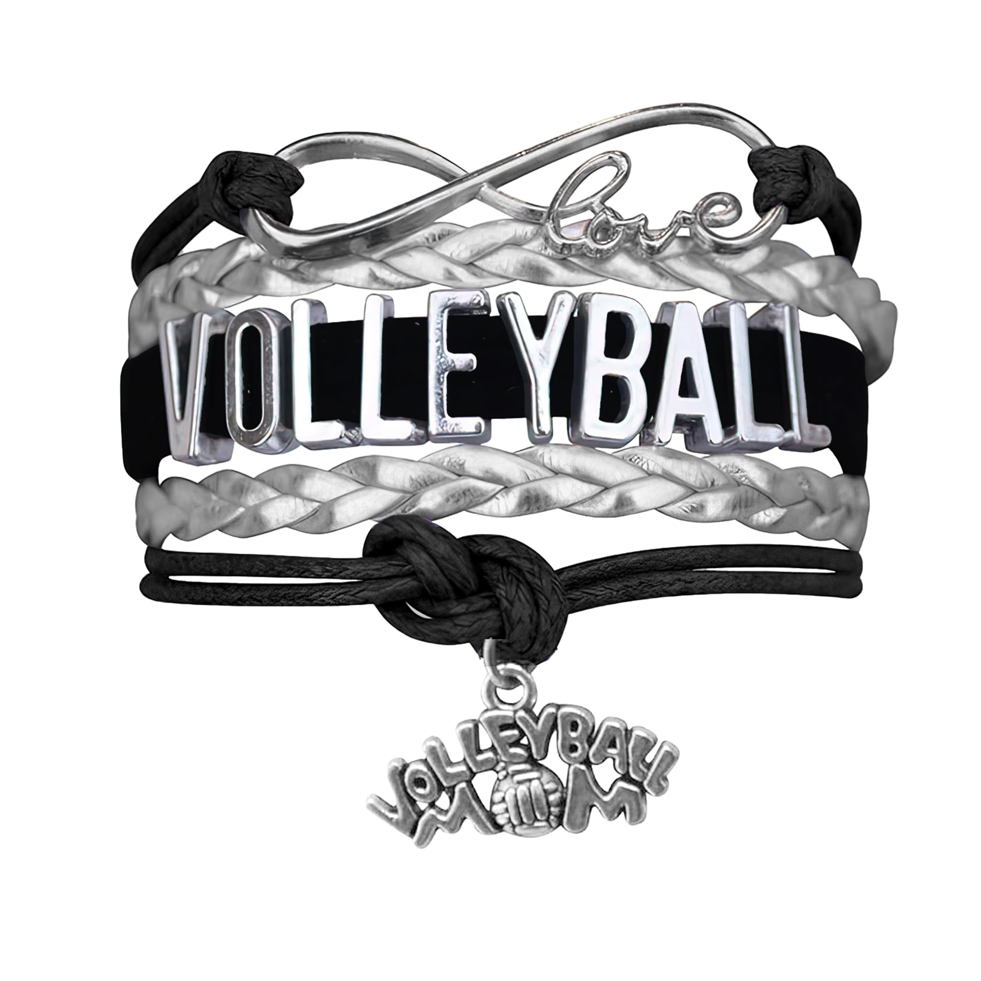 Volleyball Bracelet for Moms- Ideal Volleyball Gifts. Adjustable Charm Bracelet with Moveable Letters, Infinity Symbol & Silver 