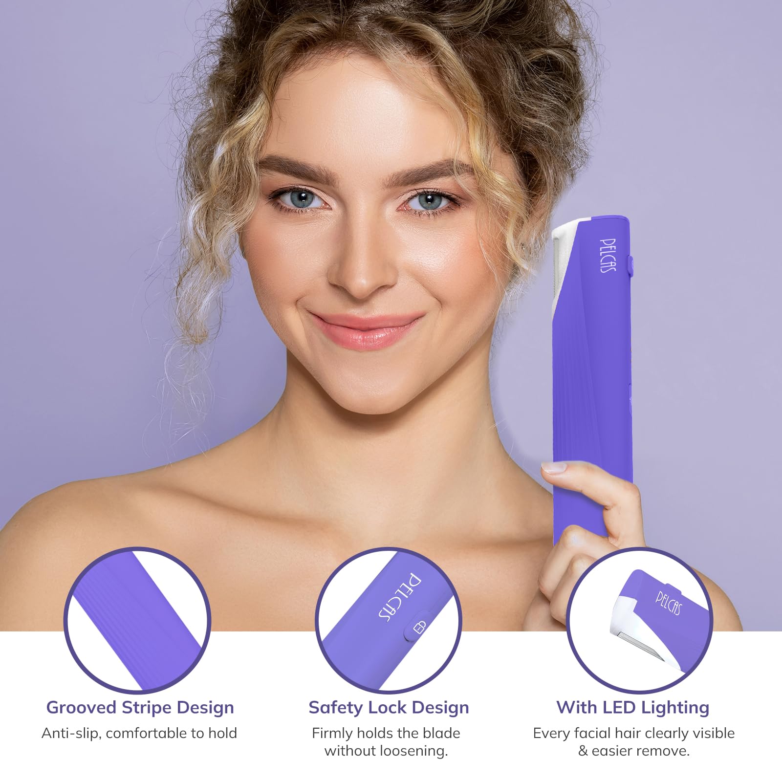 Pelcas Electric Dermaplaning Tool With Led Light, Mini Face Dermaplaning Razor, Painless 3 Speeds Facial Peach Fuzz, Exfoliation