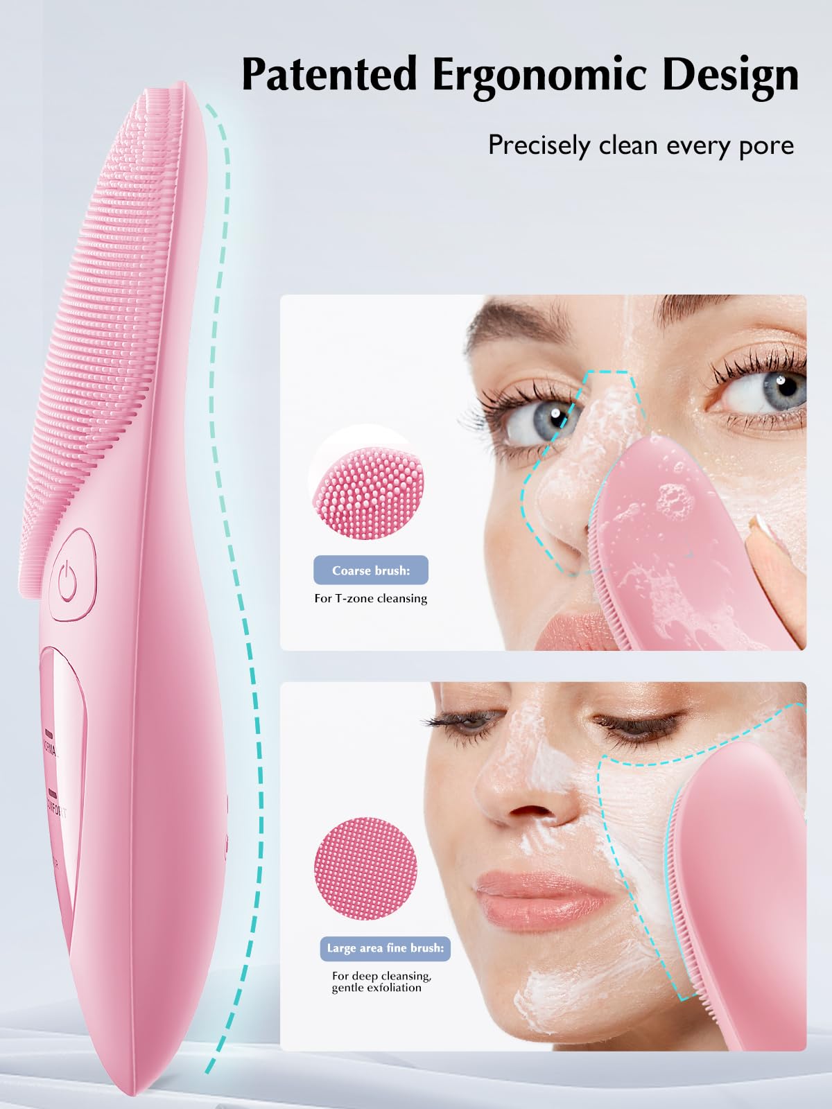 Coslus Facial Cleansing Brush Silicone Face Scrubber: Waterproof Rechargeable Face Wash Brush, 4 Cleansing Modes, Electric Face