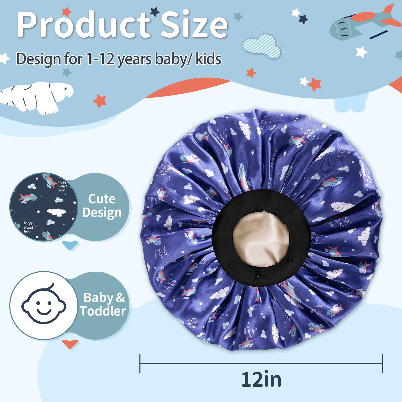 Winsteck Baby Bonnet, Soft Silk Satin Bonnet For Girls Boys Infant, Double Layer & Wide Elastic Band Kids Sleeping Cap, Adjustab