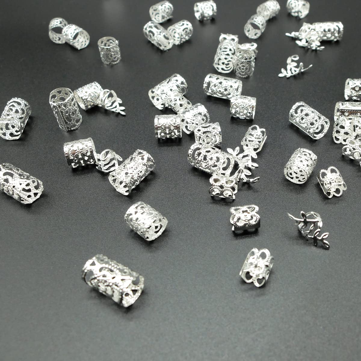 100Pcs Silver Hair Jewelry For Braids Loc Jewelry Rings For Hair Adjustable Cuffs Dreadlocks Hair Beads For Women Braids Accesso