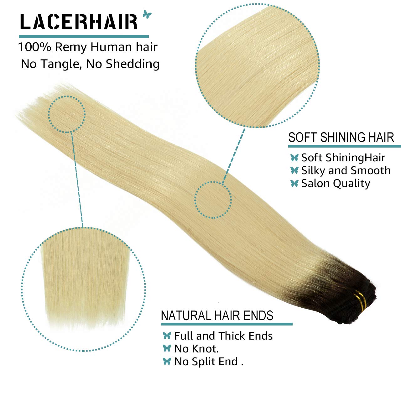 Lacer Blonde Clip In Hair Extensions Platinum Blonde With Dark Brown Roots Human Hair Extensions Clip Ins 16 Inch 7Pcs 120G
