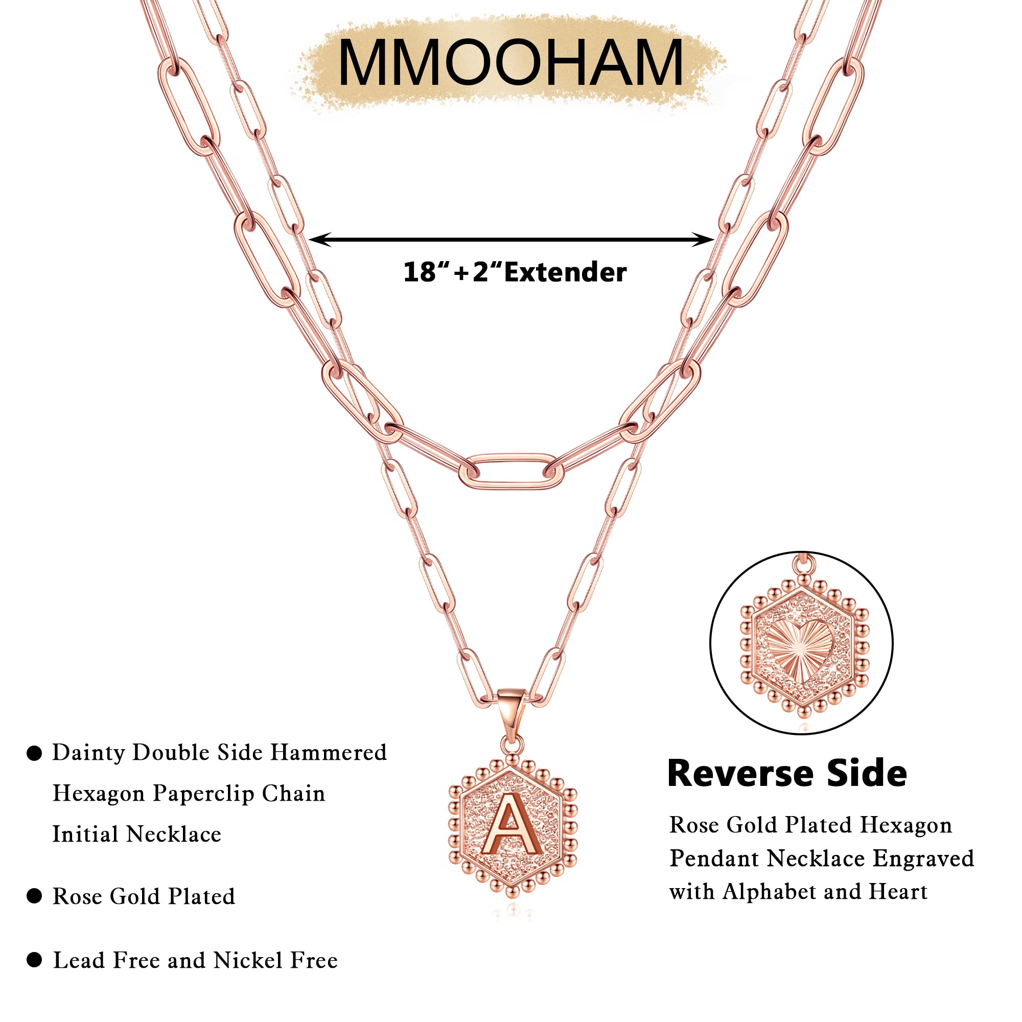 M MOOHAM Rose Gold Layering Initial Necklaces for Women - Necklaces for Women Cute Hexagon Letter Initial K Necklace Choker Neck