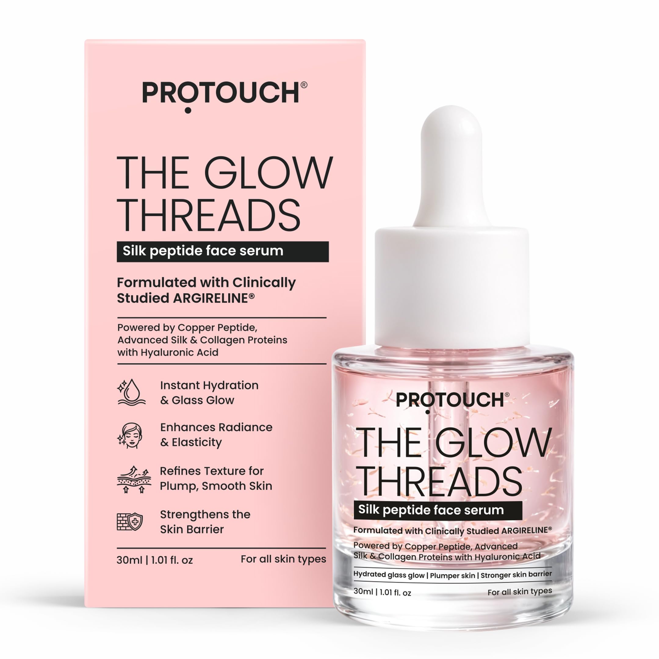 Protouch The Glow Threads Silk Peptide Face Serum | Deep MultiLevel Hydration | Lightweight NonSticky | Suitable For All Skin 