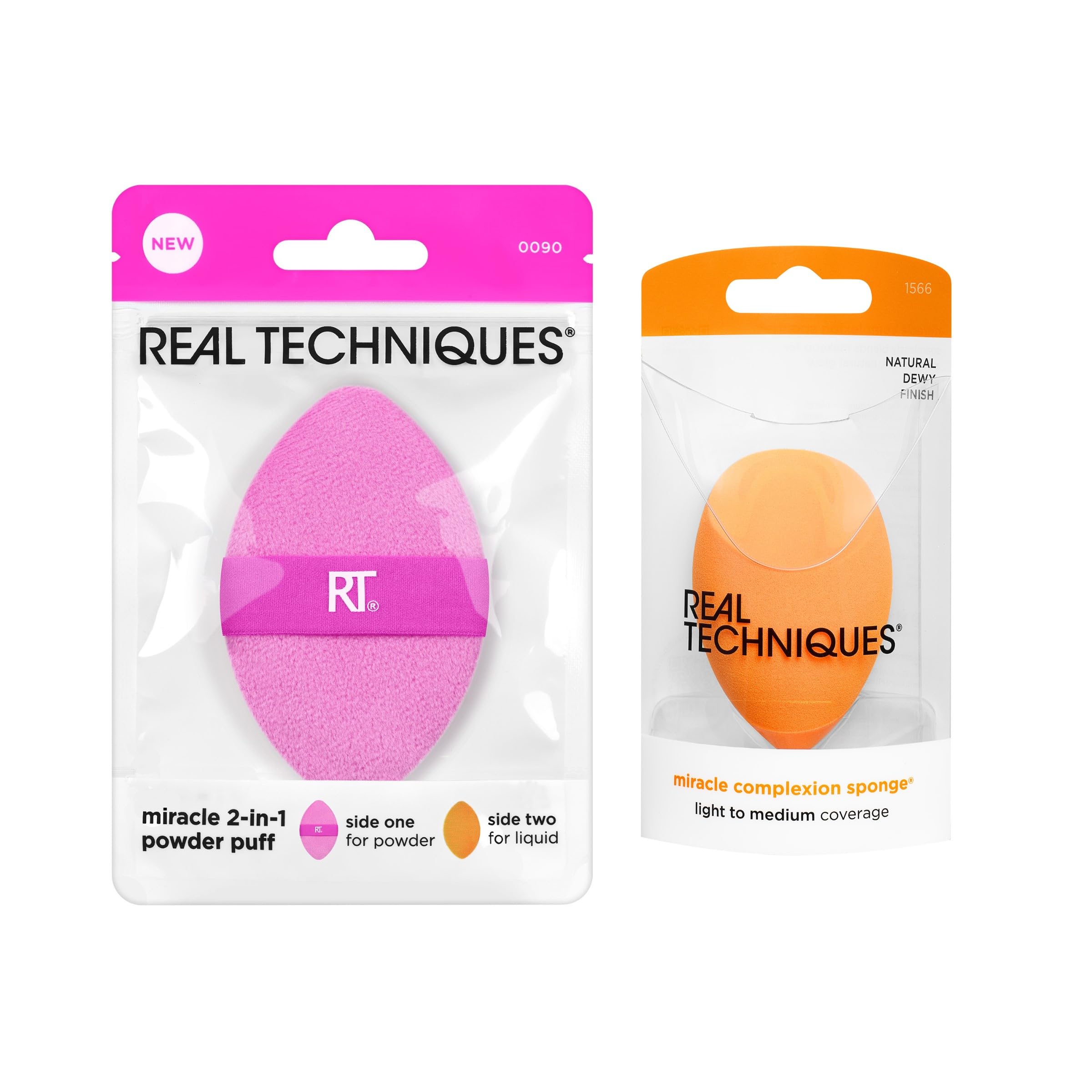 Real Techniques Miracle Complexion Sponge + Miracle 2-In-1 Powder Puff, Makeup Blending Sponge & Dual-Sided Powder Puff, For Liq