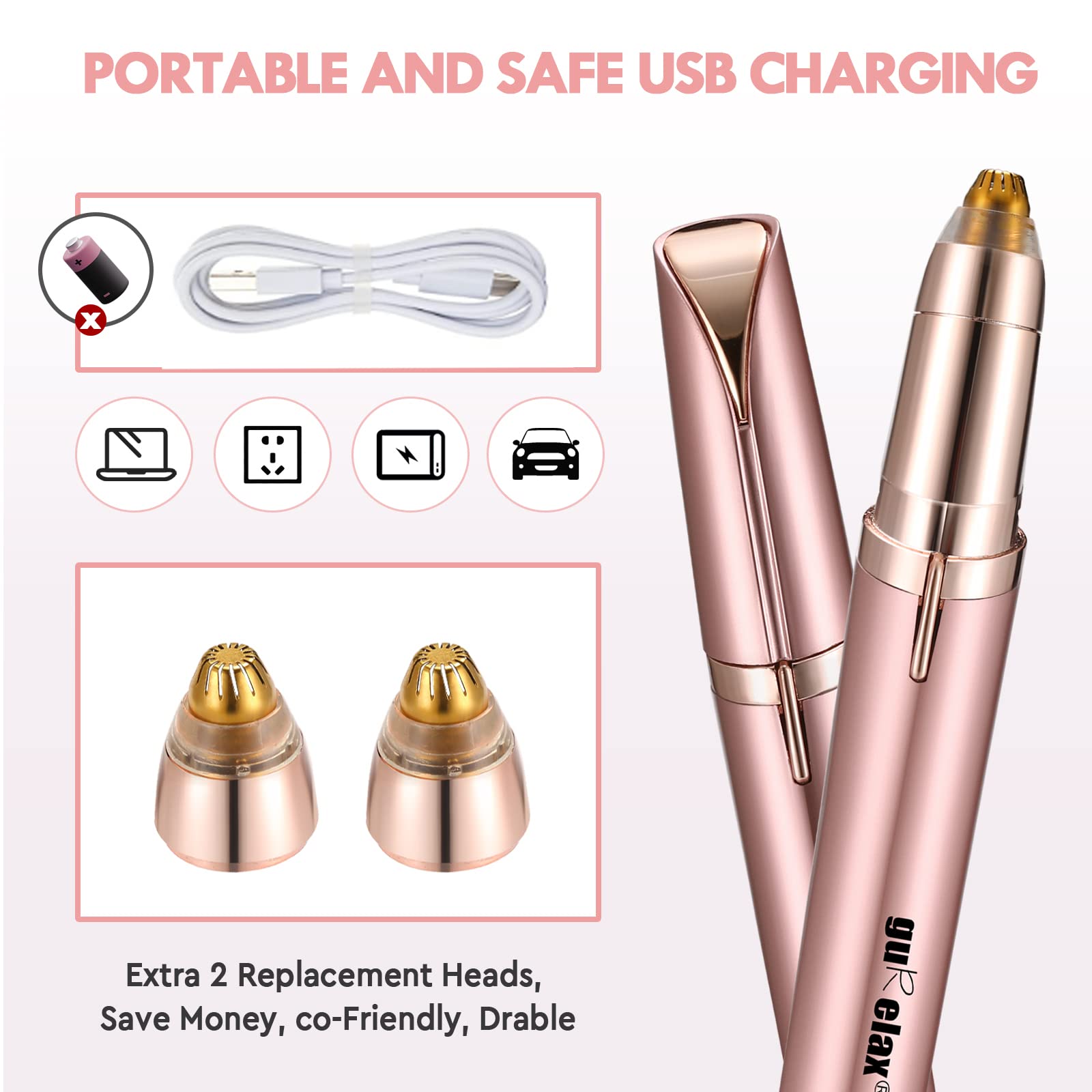 Eyebrow Hair Remover, Rechargeable Electric Eyebrow Trimmer For Women, Painless Eyebrow Hair Removal Razor With 2 X Replacement