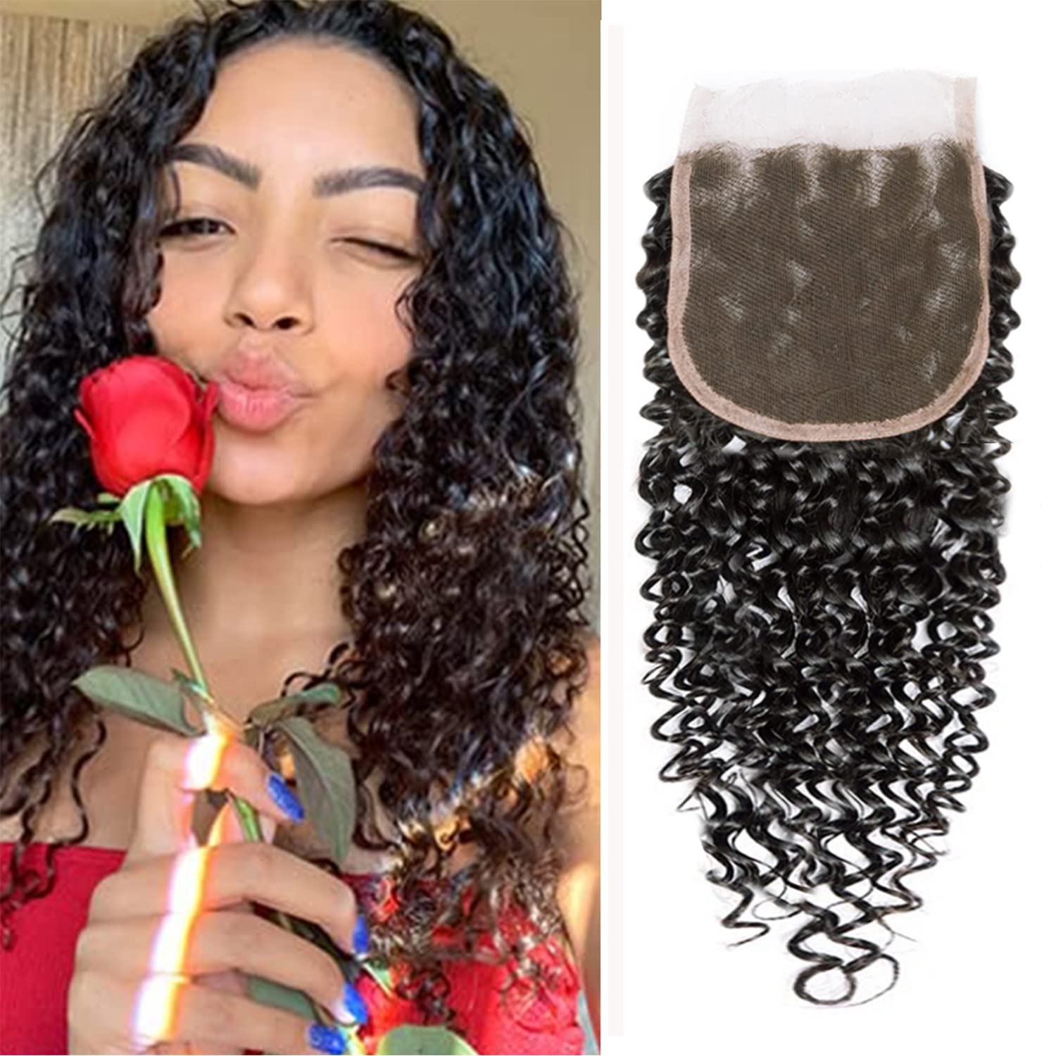 Selina Water Wave Closure Lace Closure 4X4 Lace Closure Human Hair Closure Curly 100% Unprocessed Human Hair Free Part Closure S