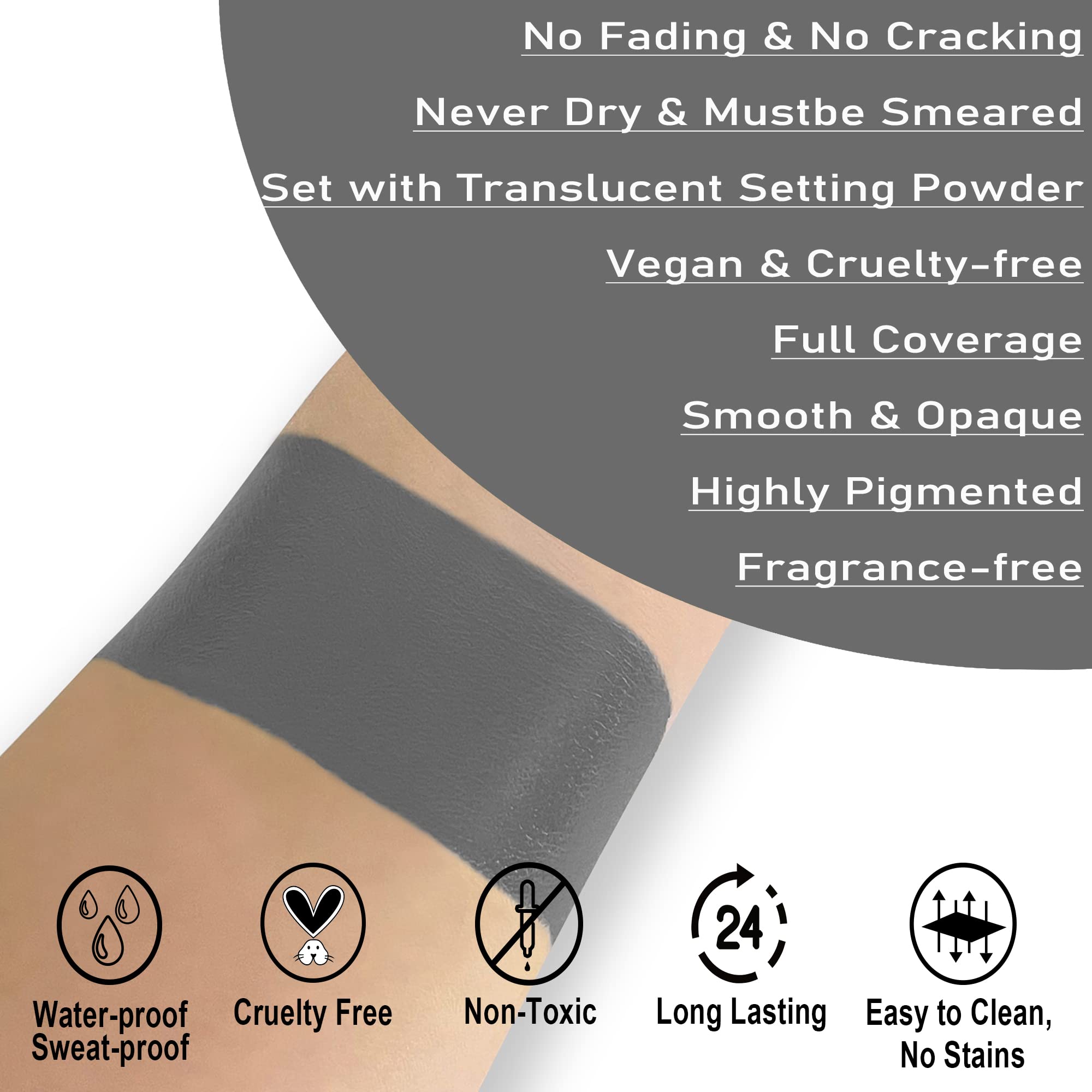 Ccbeauty Dark Grey Face Body Paint Stick, Grease Gray Facepaint, Cream Grayscale Foundation Makeup, Waterproof Hypoallergenic Fo