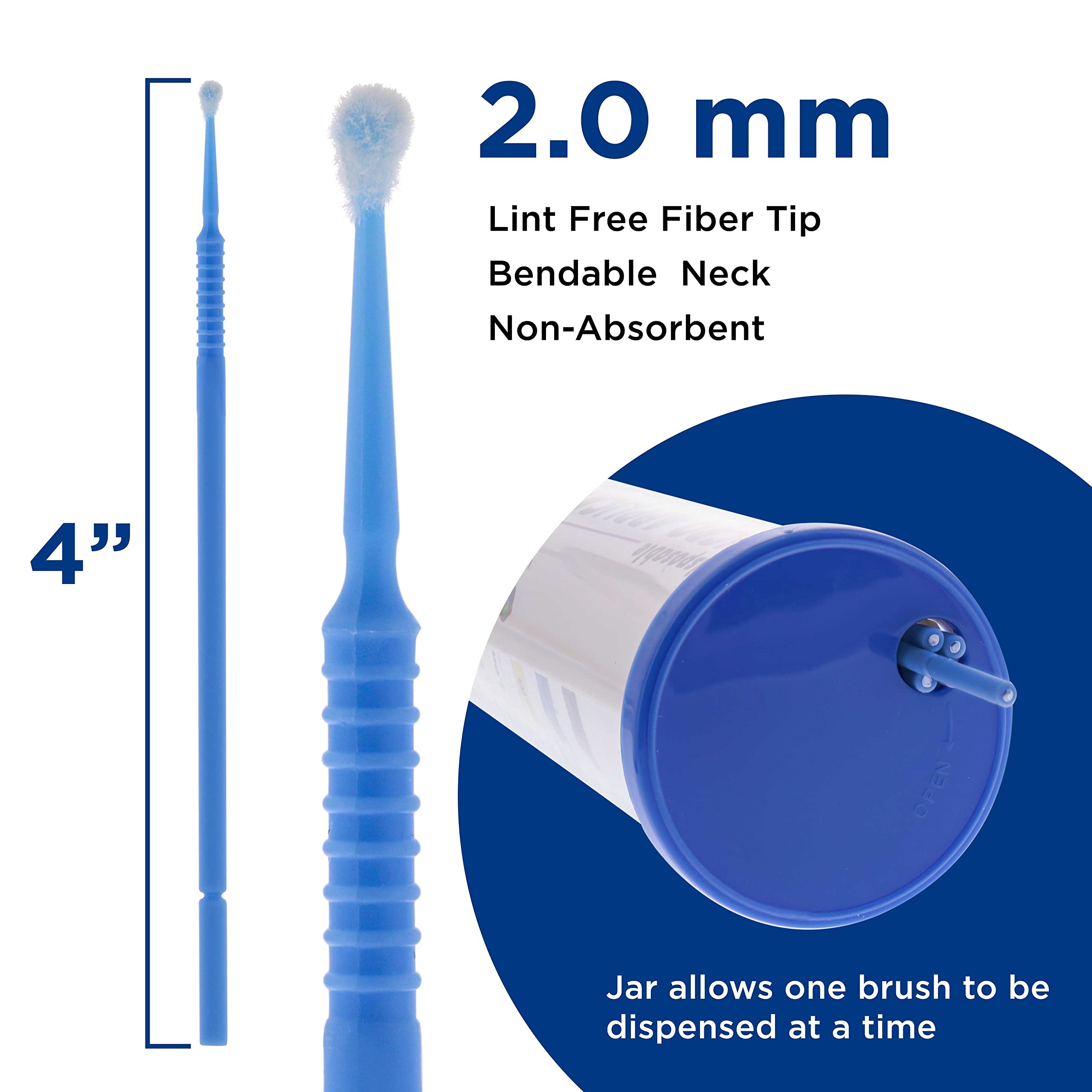 TCP Global Eyelash Extension Micro Brushes, 100 Count, 2.0 mm Tip Size, Blue Disposable Applicators