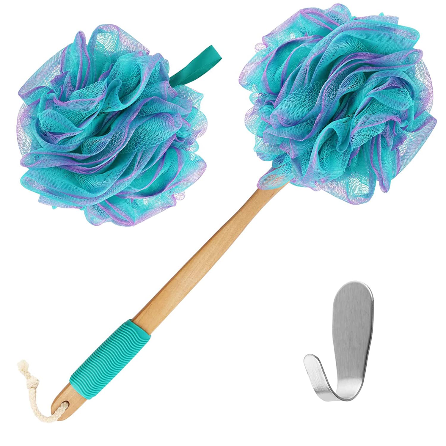 Loofah Back Scrubber -Bamboo Charcoal Fiber Infused Bath Sponge -Lufa Body Scrubber For Men & Women - Includes1 Wooden Handle Sp