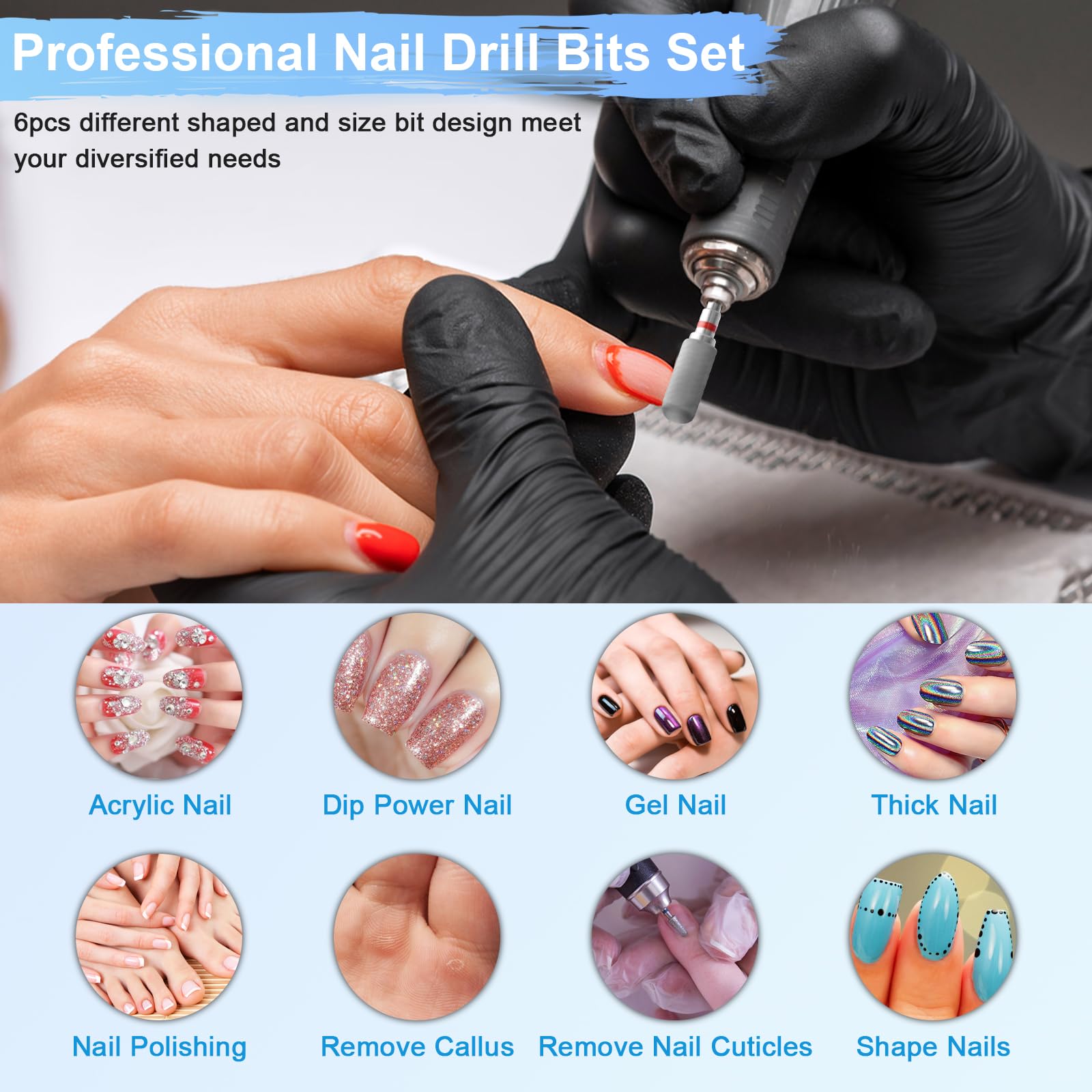 Diesisa 6 Pack Nail Drill Bits For Acrylic Nails, 3/32'''' Shank Drill Bits For Nails, Professional Electric Cuticle Bit For Nai