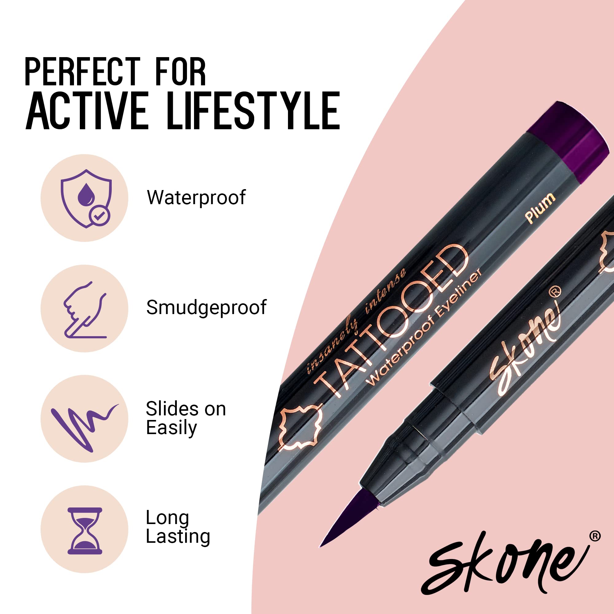 Skone Waterproof Liquid Eyeliner - Long Lasting & Smudge Proof - Insanely Intense Tattooed Eyeliner Pen With Felt Tip Applicator