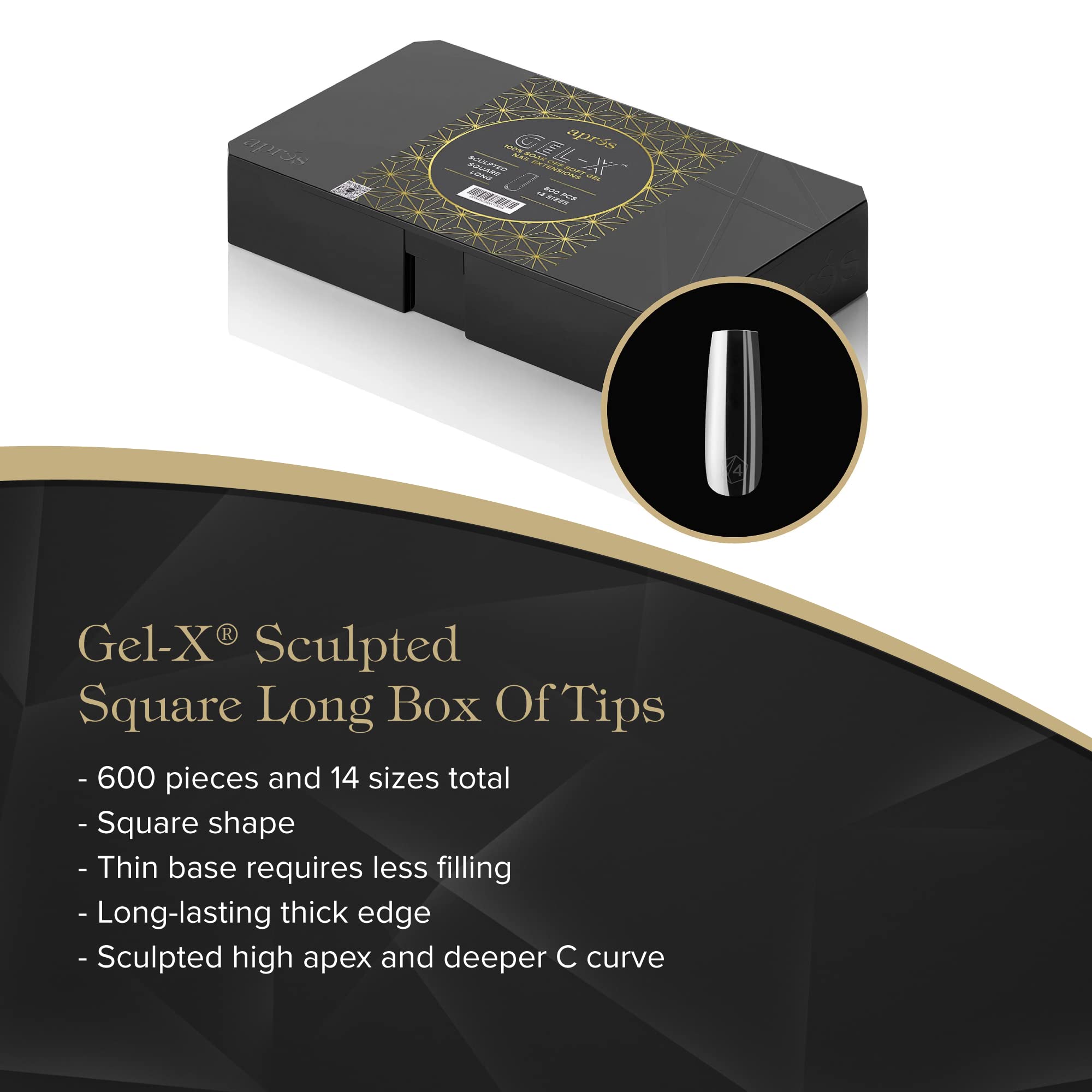 Apres Gel-X Sculpted Square Long 2.0 Box Of Tips 14 Sizes 600 Pcs