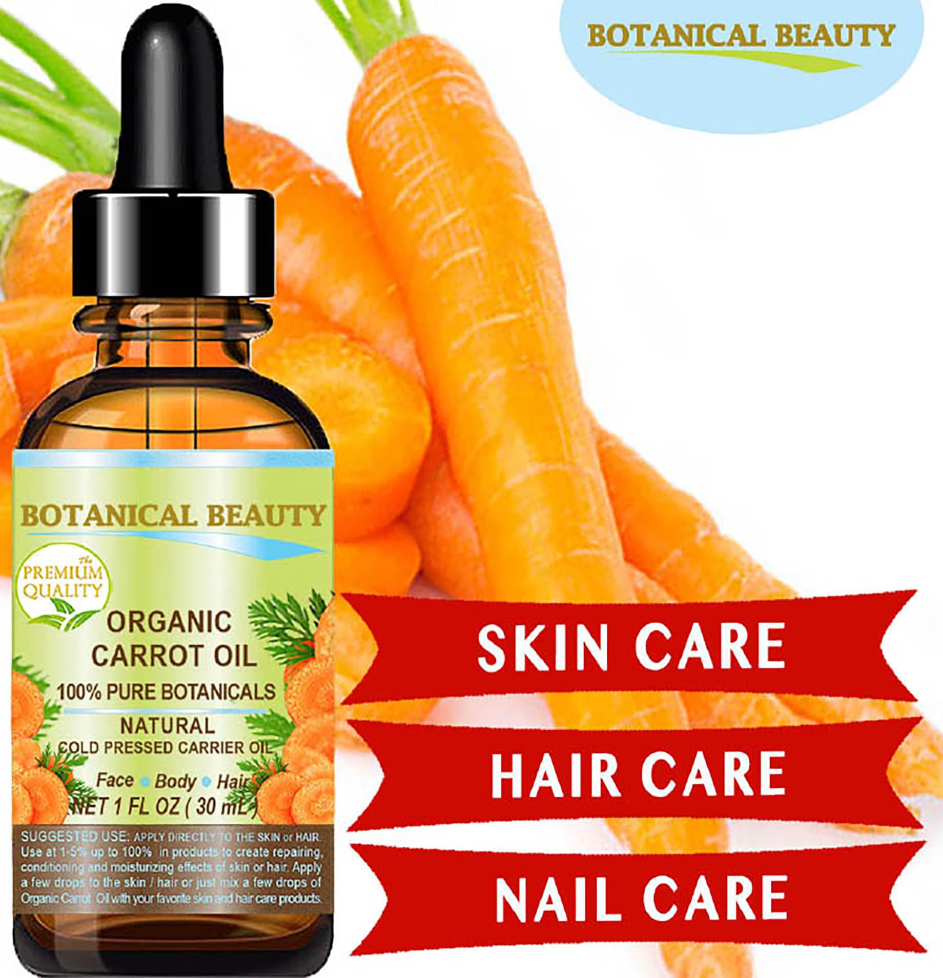 Botanical Beauty CARROT SEED OIL ORGANIC 100% Pure VIRGIN UNREFINED Undiluted Cold Pressed Carrier Oil 0.5 Fl.oz.- 15 ml. For Sk