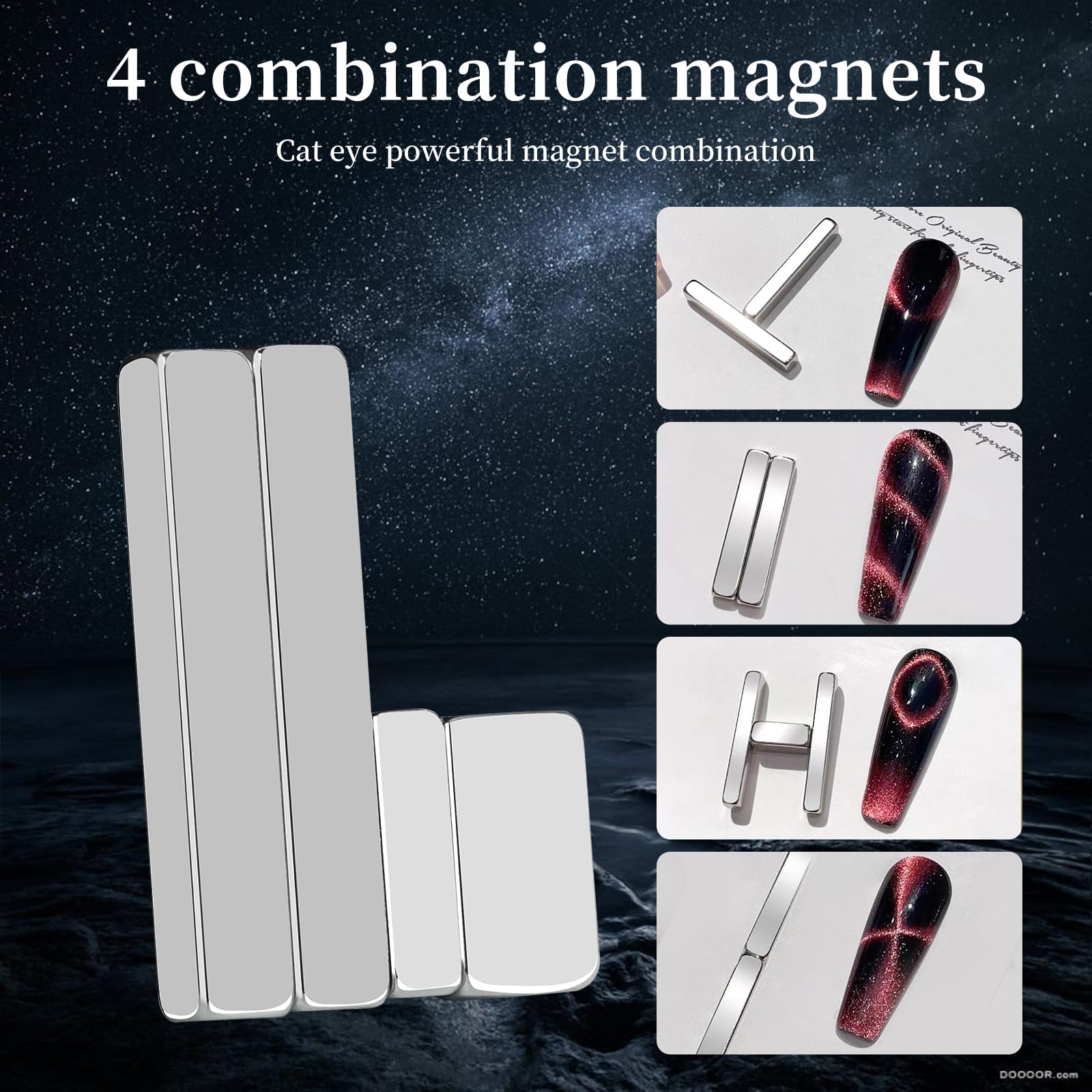 Heemeei Cat Eye Magnet For Nails, 5 Pcs Double Ended Cylindrical Strong Nail Magnet Set, Magnet Stick For 3D Cat Eye Gel Polish,
