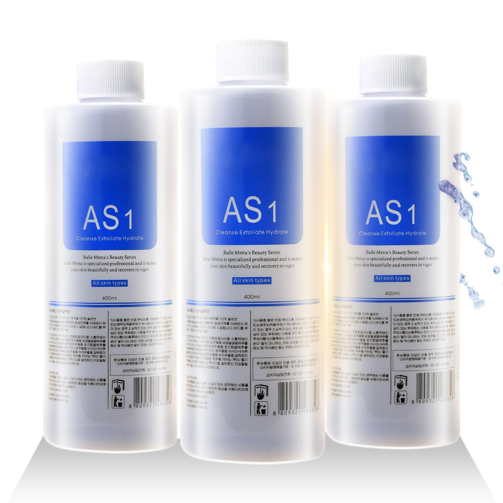 Nielies AS1 Hydro facial Serum 3 x 400ml - Skin Aqua Peeling Solution for Hydro Facial Solution, Hydrogen Oxygen Facial Machine,