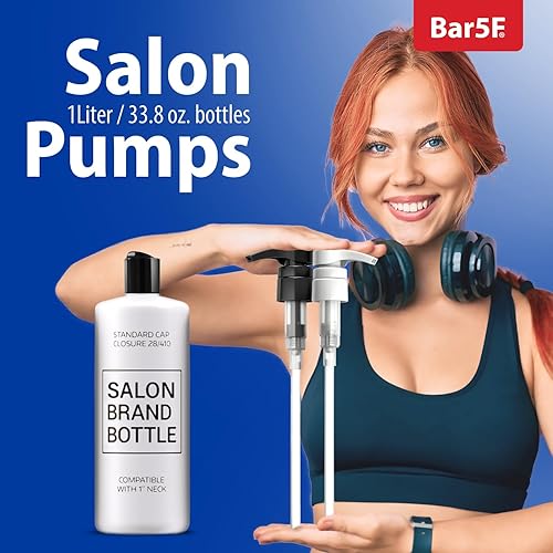 Bar5F Universal Pumps For Shampoo, Conditioner, Gel, Body Wash, Etc, For 1 Liter/33.8 Ounce/1000Ml Bottles, Set Of 2, Black & Wh