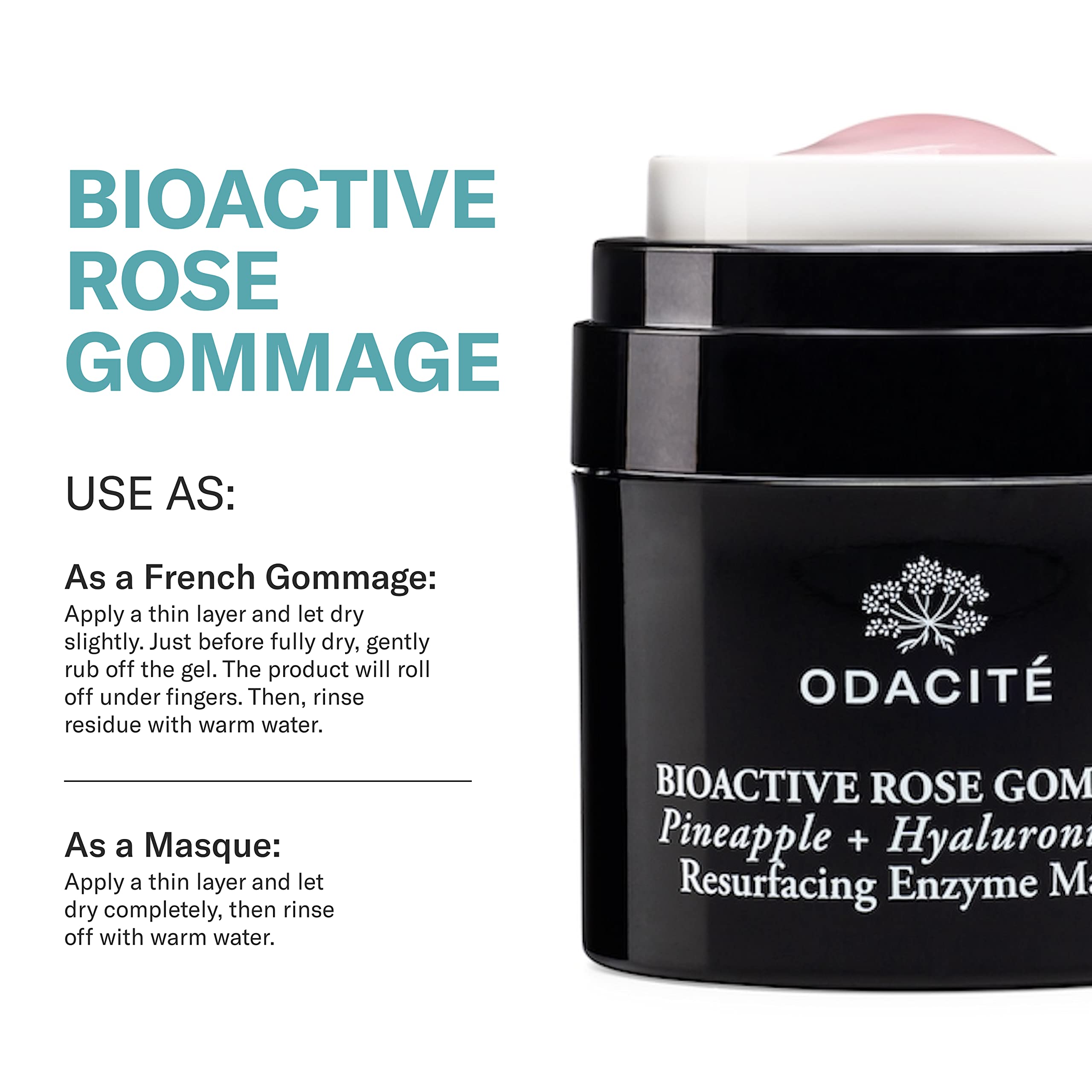 Odacit   Exfoliating Face Peel Mask - Bioactive Rose Gommage, Pineapple, and Hyaluronic Acid Gel Glow Recipe- Resurfacing Enzyme