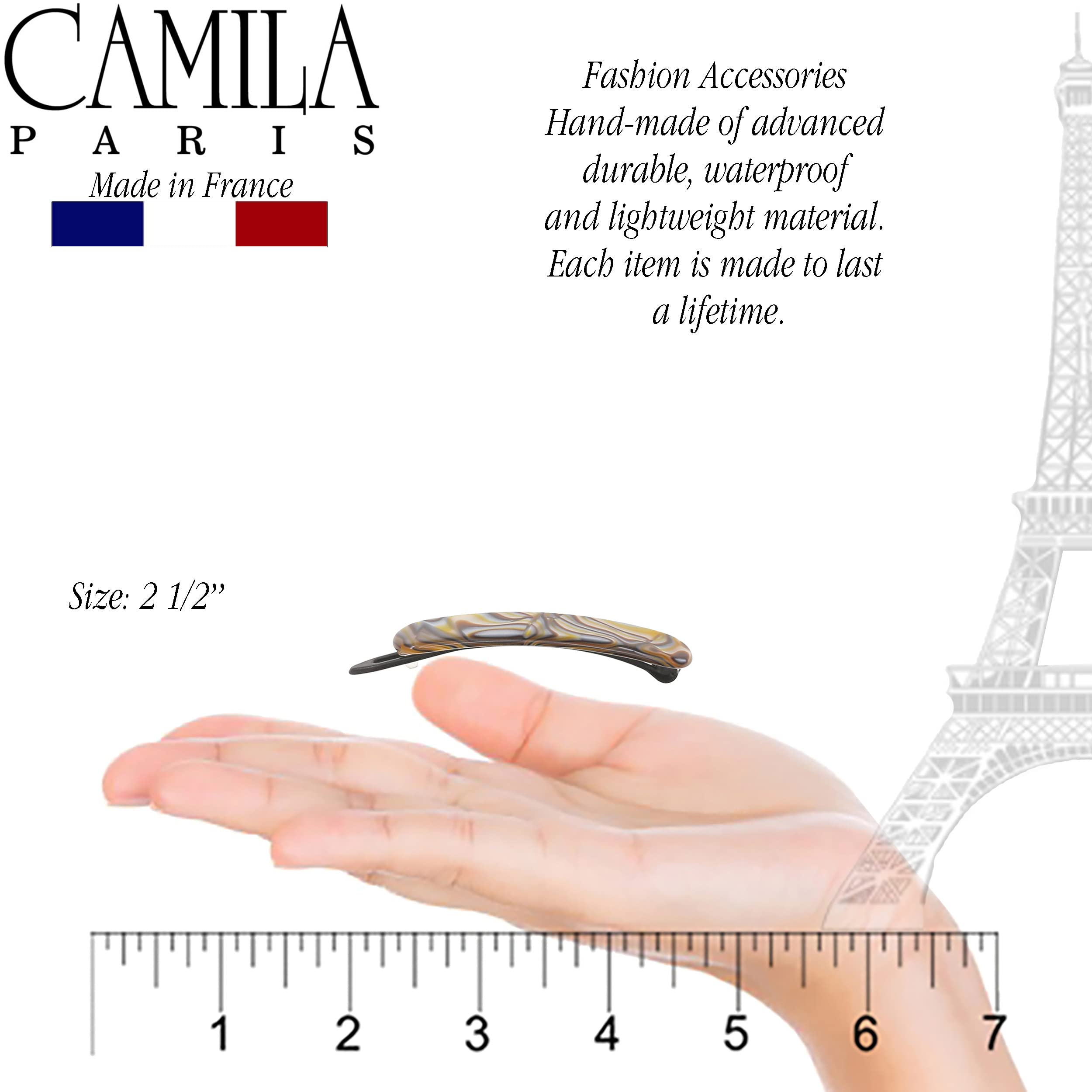 Camila Paris Cp2818 French Hair Barrette Clip For Girls, Handmade, Onyx, Metal-Free Closure Strong Hold Grip Hair Clips For Wome