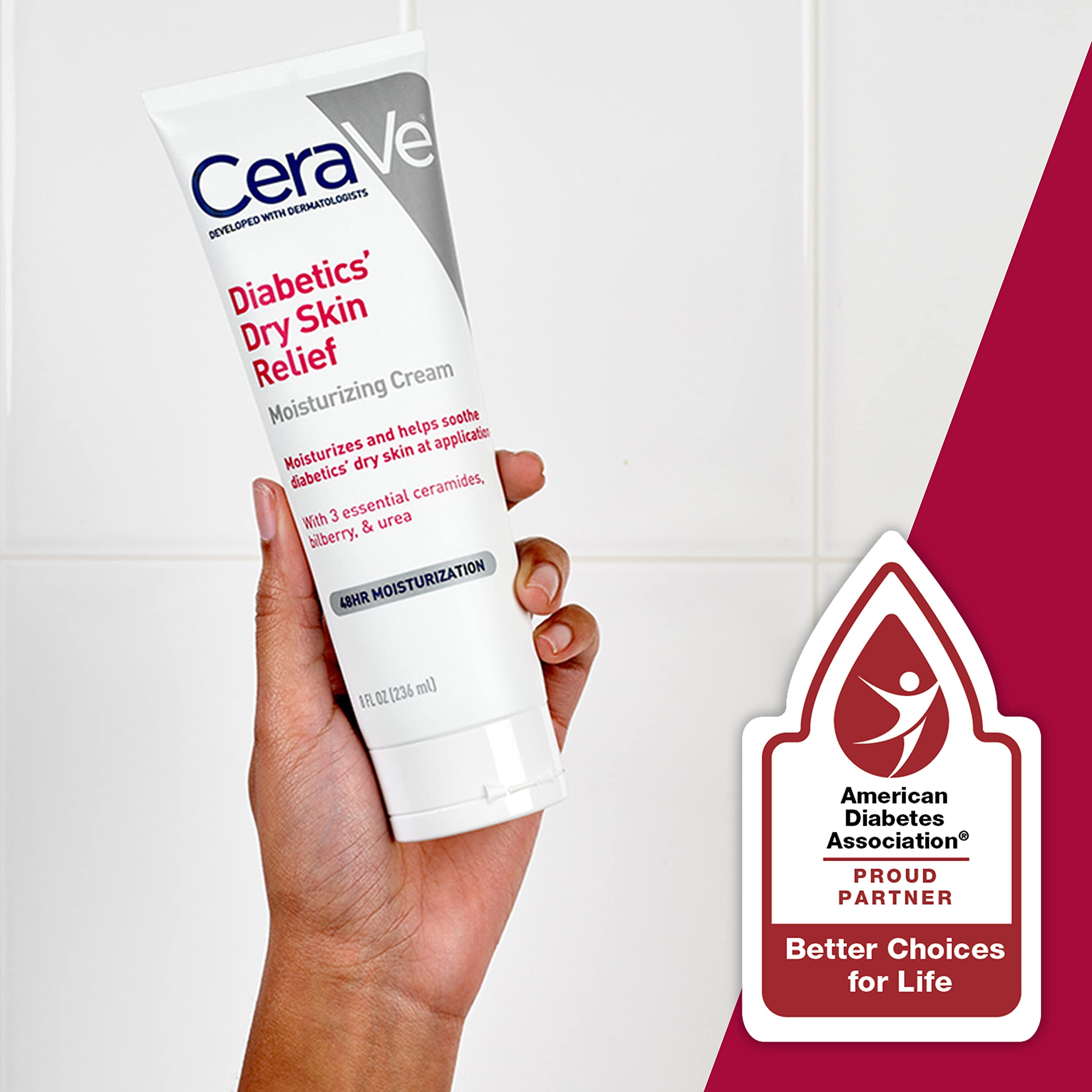 Cerave Moisturizing Cream For Diabetics Dry Skin, Urea Cream With Bilberry For Face And Body, Fragrance Free & Paraben Free, 8 O