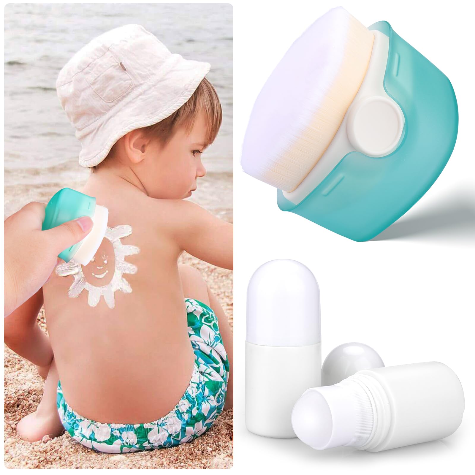 Mity Rain Sunscreen Applicator For Kids, 3Pcs Sunscreen Roller Bottle And Sunblock Buddy Brush Set, Buddies Sunscreen Applicator