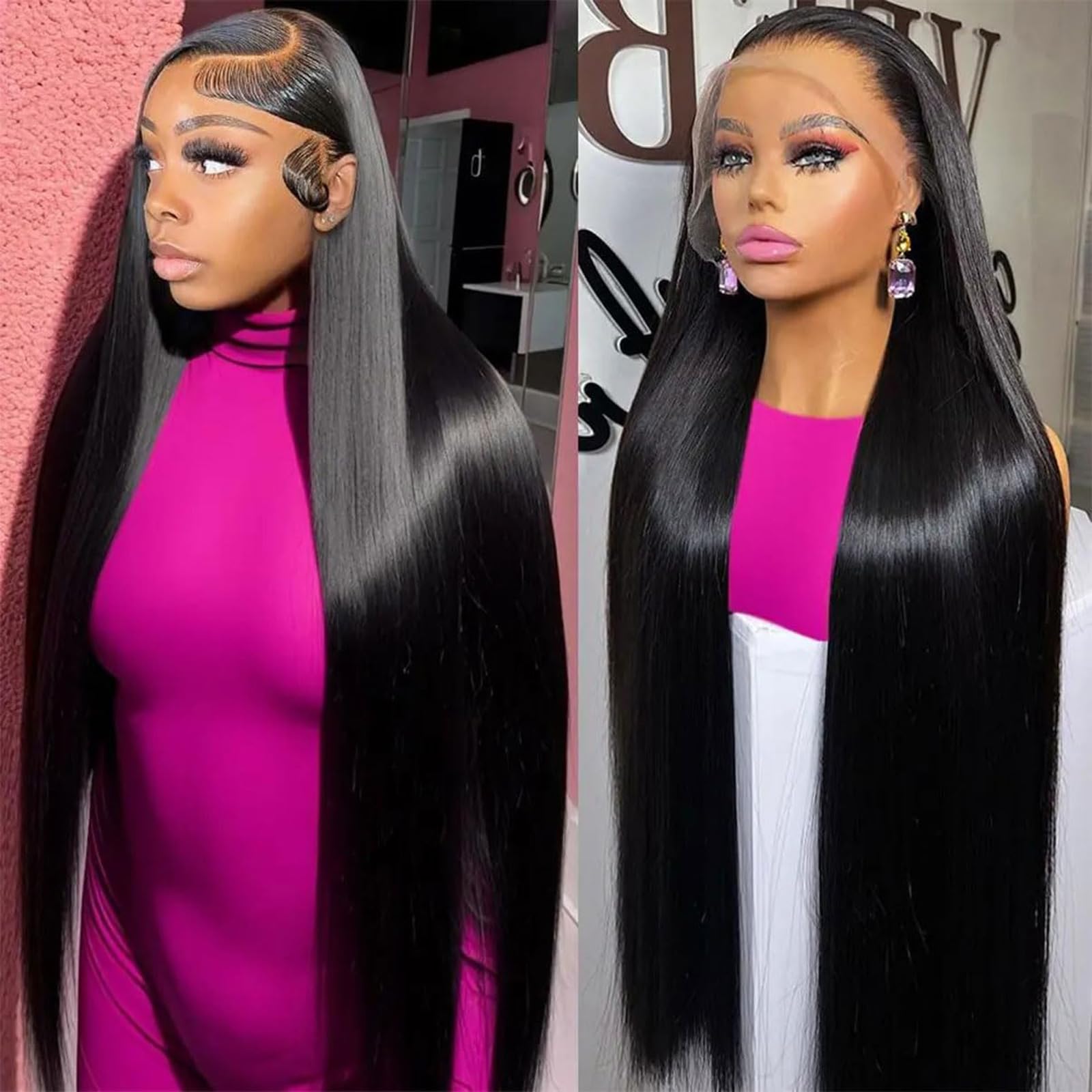 Metamuclia Hair 34 Inch Long Straight Lace Front Wigs Human Hair Pre-Plucked 180% Density 13X4 HD Lace Frontal Human Hair Wigs f
