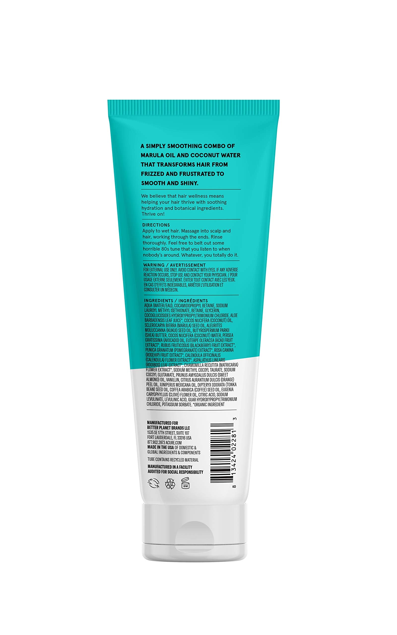 Acure Simply Smoothing Shampoo, Water, Coconut & Marula Oil, 100% Vegan, Performance Driven Hair Care, Smooths & Reduces Frizz,