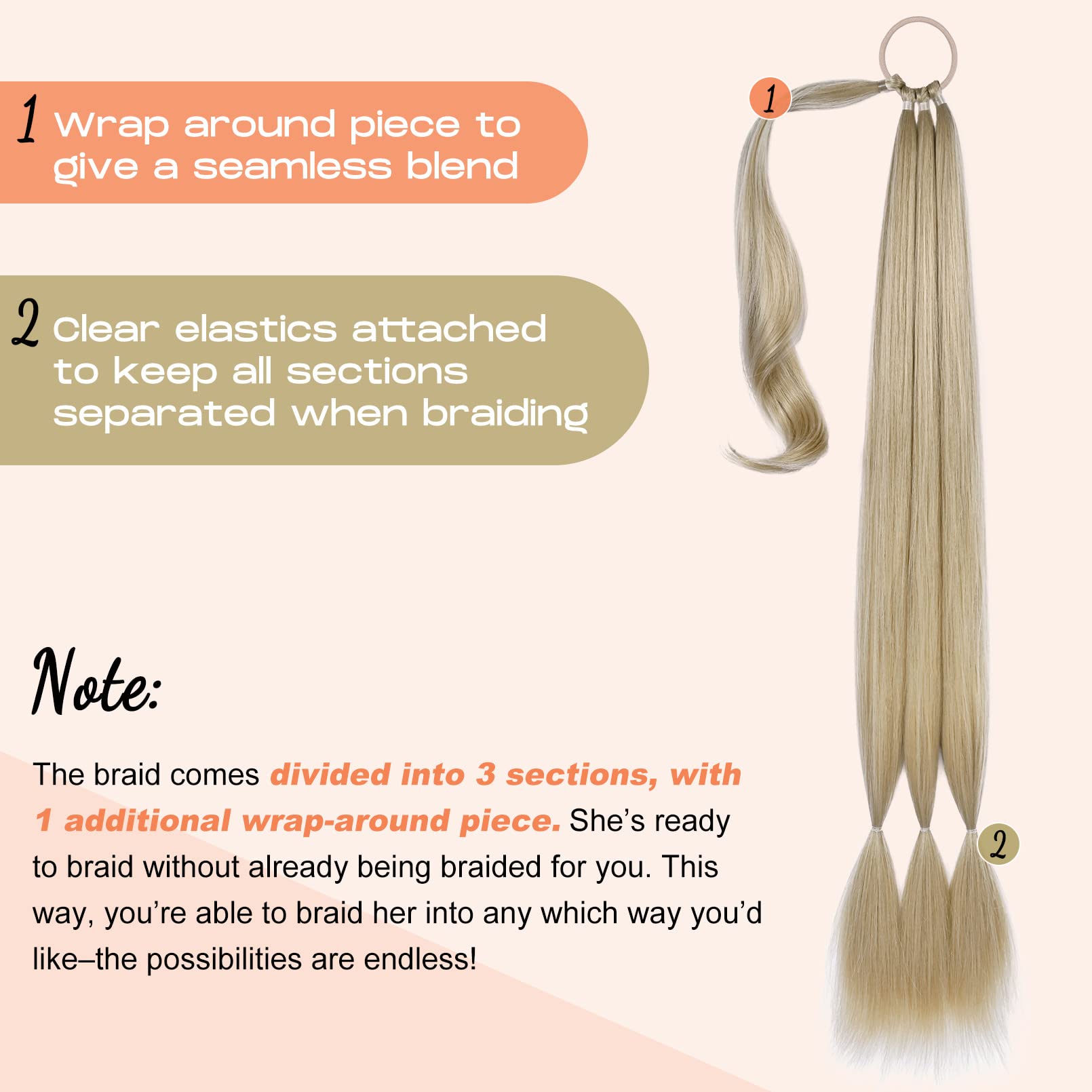 SEIKEA Long DIY Braided Ponytail Extension with Hair Tie Straight Wrap Around Hair Extensions Ponytail Natural Soft Hairpiece Li