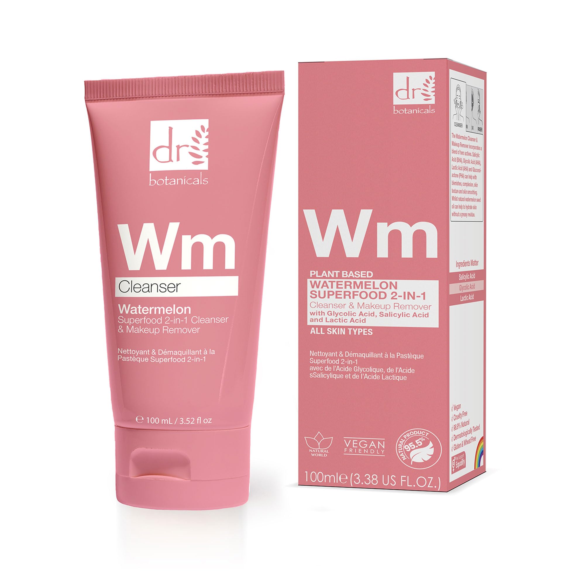 Dr Botanicals Watermelon Cleanser & Makeup Remover 100ml | Targets Blemishes and Skin Texture - Infused with Watermelon Seed Oil