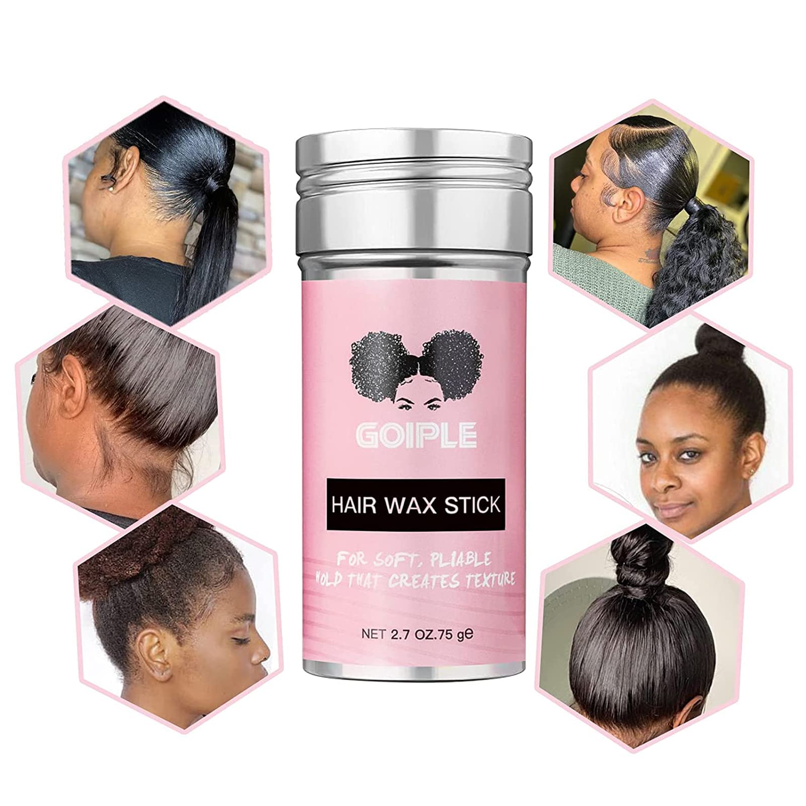 Wax Stick For Hair, Pomade Long-Lasting Wax, Smoothing & Slick Stick For Wigs, Styling Waxes For Fly Away & Edge Frizz Hair (2.7