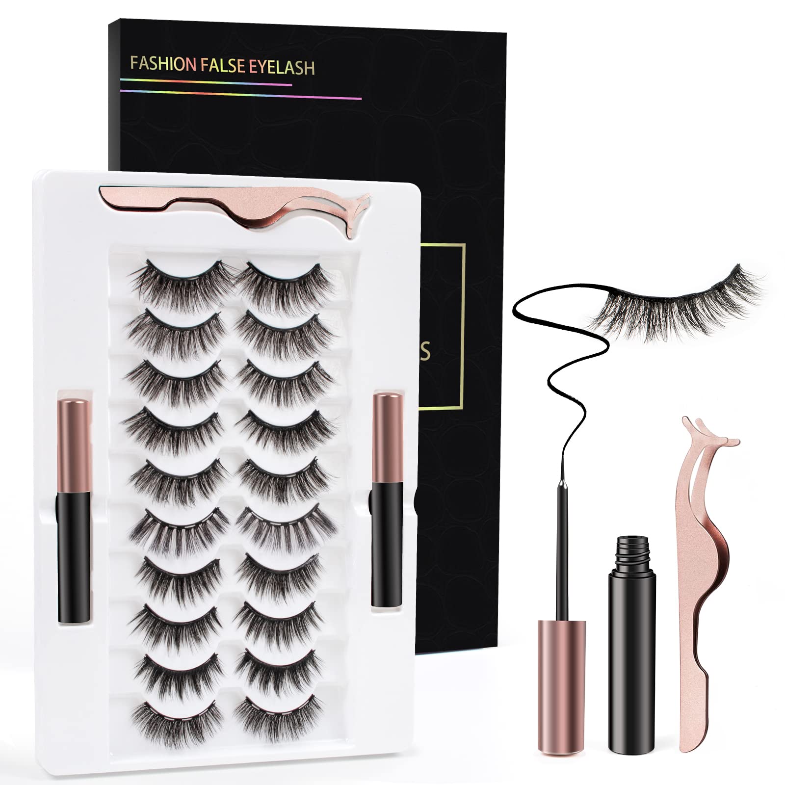 Magnetic Eyelashes Kit, Magnetic Lashes Natural Look, 3D Reusable Magnetic Eyelashes With Eyeliner, False Eyelashes With 2 Tubes