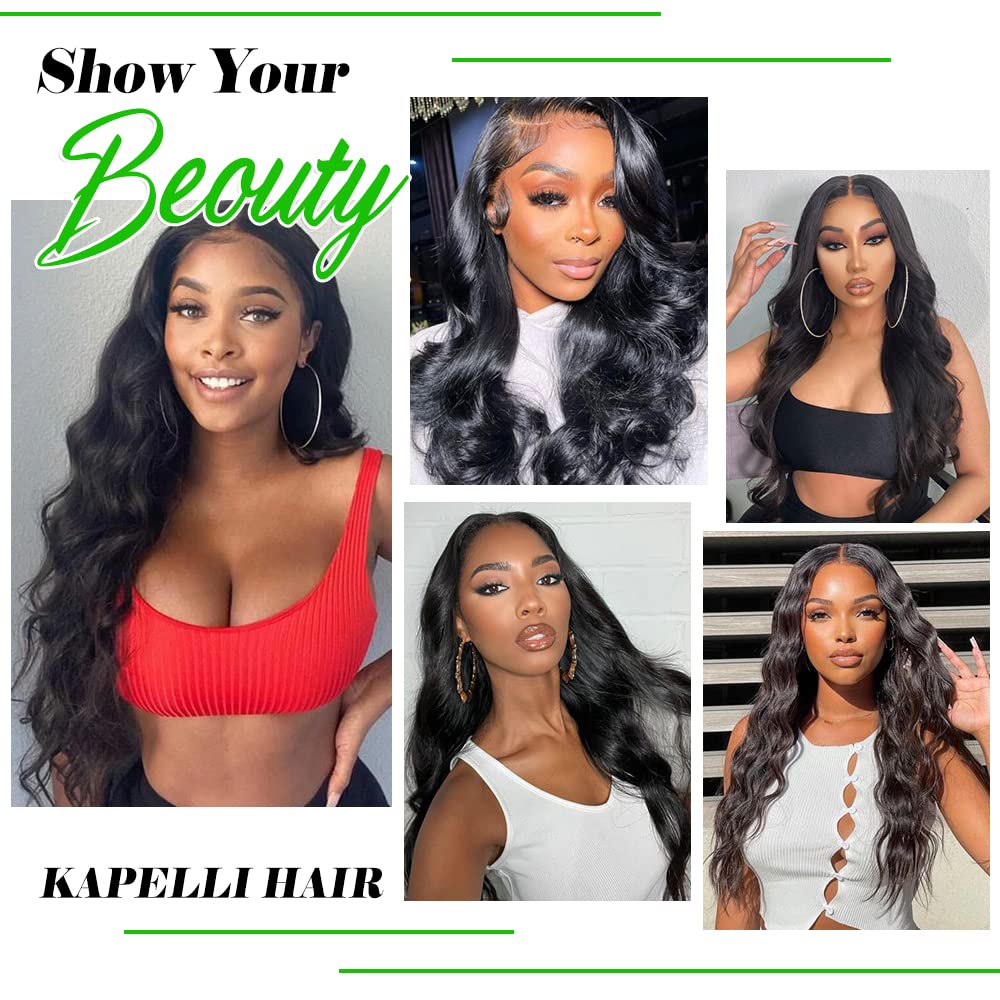 Kapelli Hair Brazilian Virgin Hair Body Wave 3 Bundles With Closure (20 22 24+20'') 10A Brazilian Remy Human Hair Bundles With C