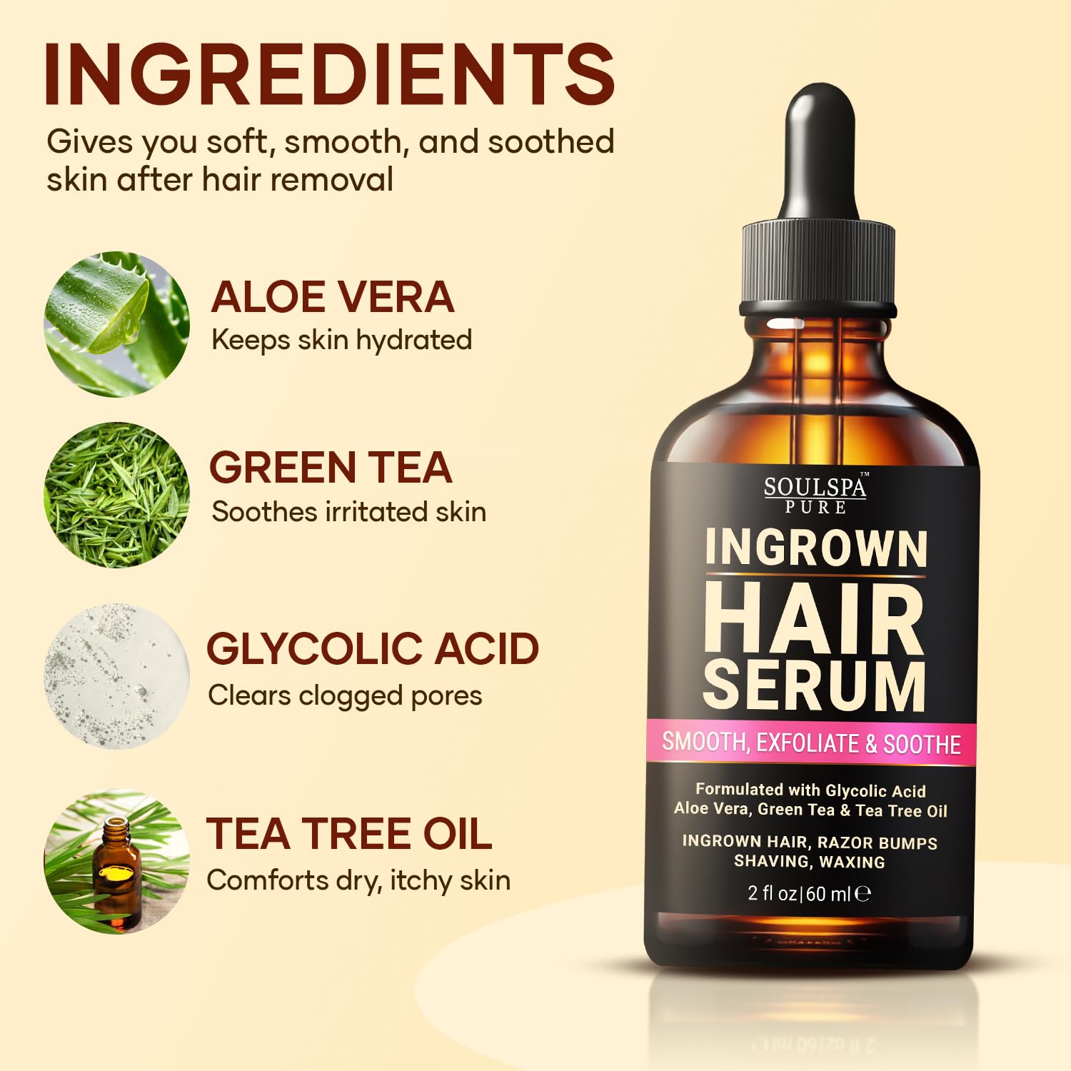 SOULSPA PURE Ingrown Hair Serum - Powerful Razor Bump Treatment for Bikini Area, Face & Brazilian Wax - Ingrown Hair Oil That So