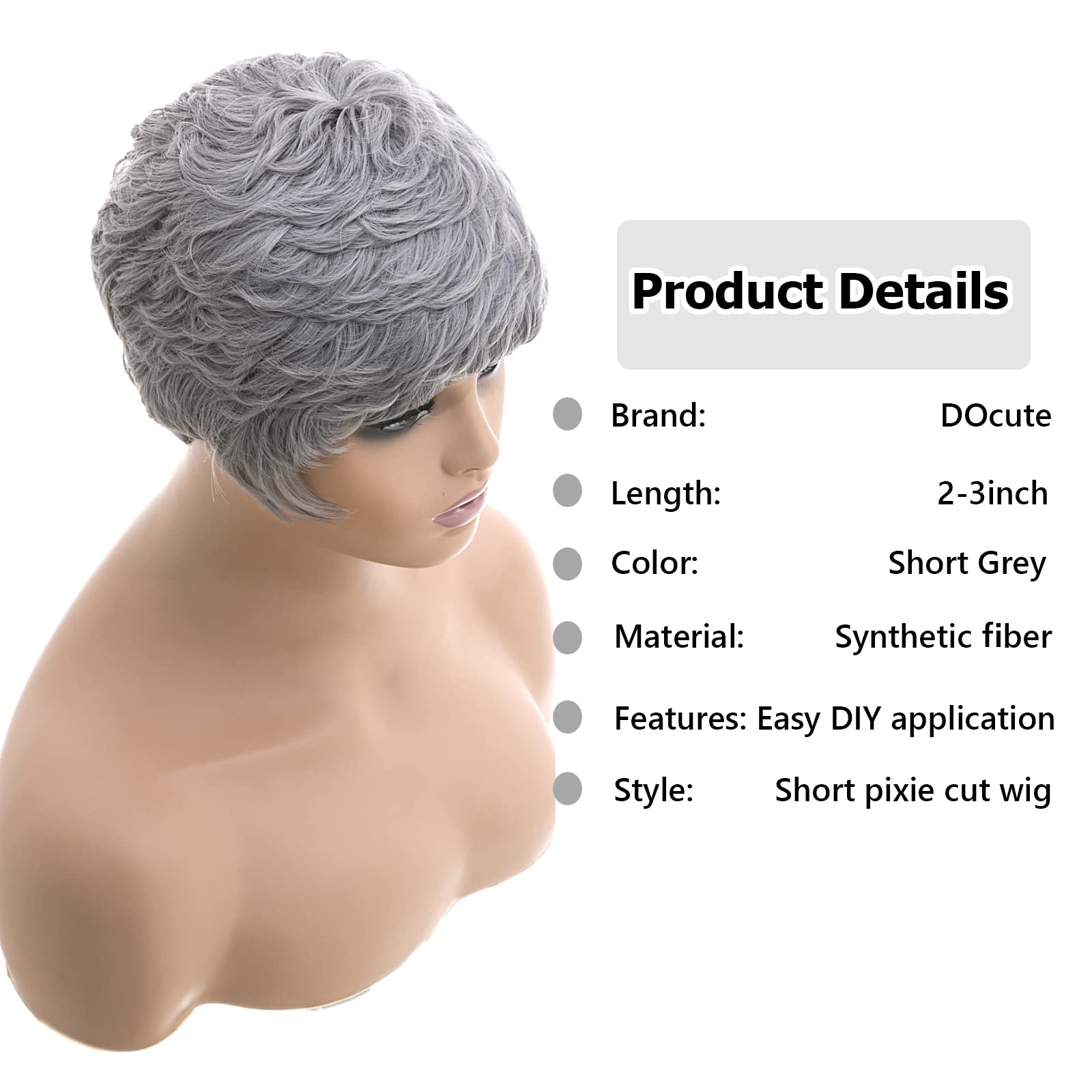 Docute Short Grey Pixie Cut Wigs For Black Women Grey Pixie Wigs For Black Women Grey Pixie Cut Short Wavy Layered Wigs Grey Wav