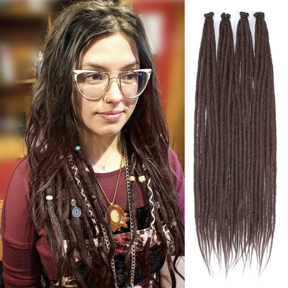 Kraler Dreadlock Extensions, 22 '' Chocolate Brown Synthetic Crochet Dreads Extensions 100% Handmade Single Ended Dreads Thin 0.