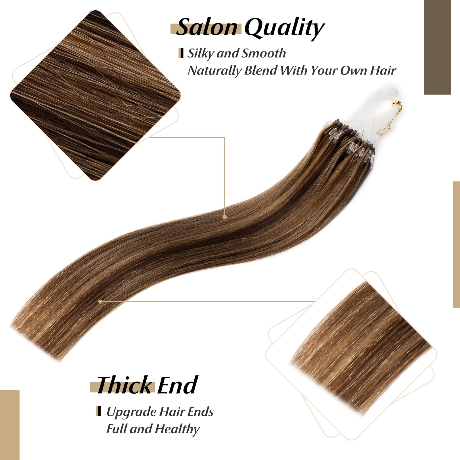 Sego Micro Beads Hair Extensions Human Hair 16 Inch Medium Brown And Dark Blonde Micro Loop Human Hair Extensions Natural Straig