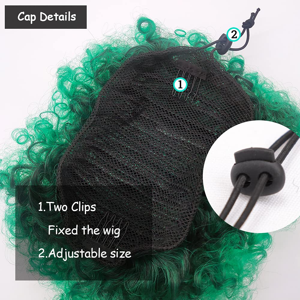 Yinmei Baibian Ombre Green Afro Puff Drawstring Ponytail Extension Kinky Curly High Puffs Bun Hairpiece Synthetic Short Updo Cli