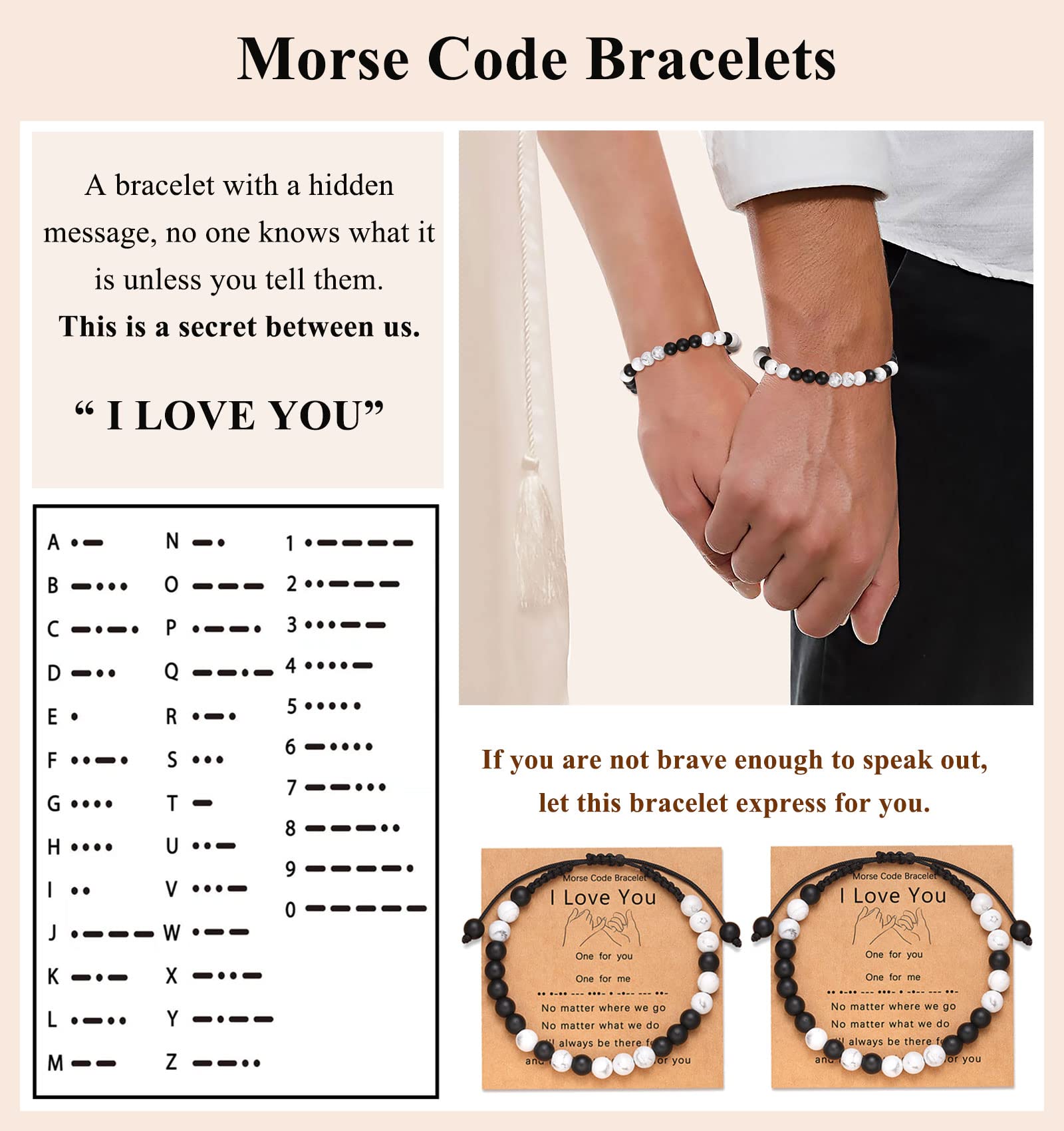 UNGENT THEM Matching Couples Bracelets Morse Code Boyfriend Girlfriend Long Distance Relationship Christmas I Love You Valentine